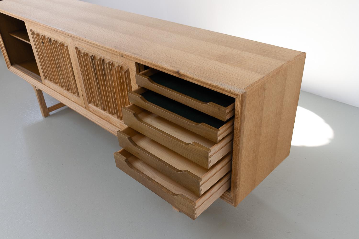 Danish Brutalist Oak Sideboard by Henning Kjærnulf for Nyrup Møbelfabrik, 1960s. For Sale 8