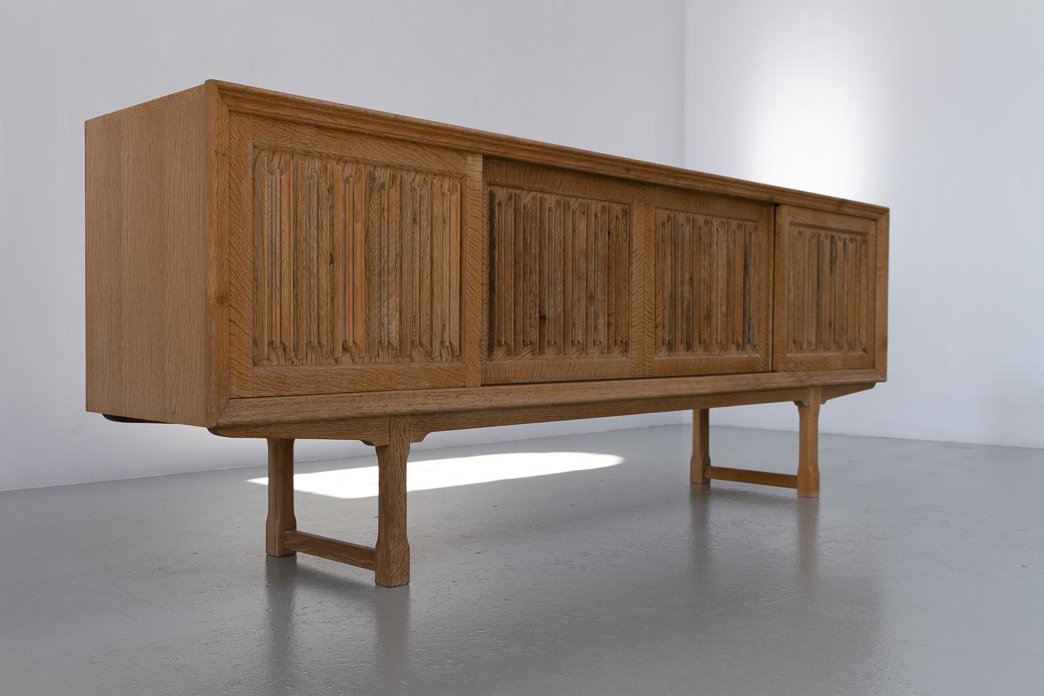 Danish Brutalist Oak Sideboard by Henning Kjærnulf for Nyrup Møbelfabrik, 1960s. For Sale 10
