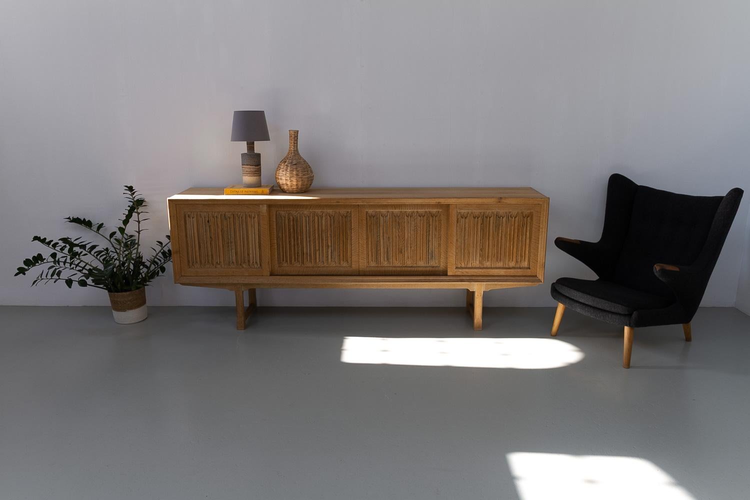 Danish Brutalist Oak Sideboard by Henning Kjærnulf for Nyrup Møbelfabrik, 1960s. For Sale 12