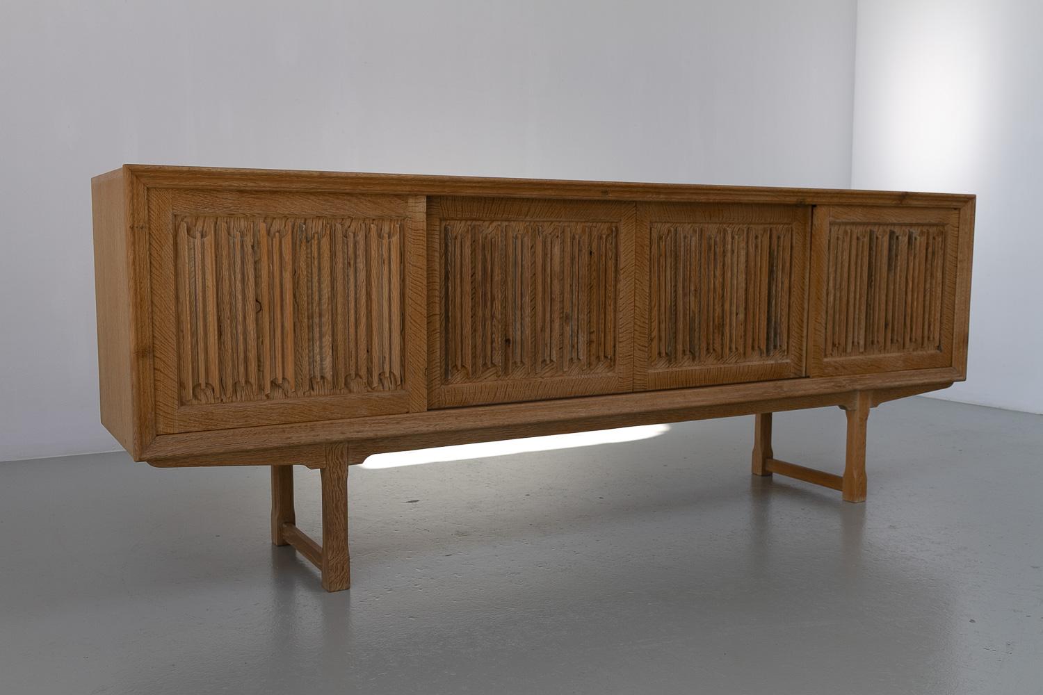 Mid-Century Modern Danish Brutalist Oak Sideboard by Henning Kjærnulf for Nyrup Møbelfabrik, 1960s. For Sale