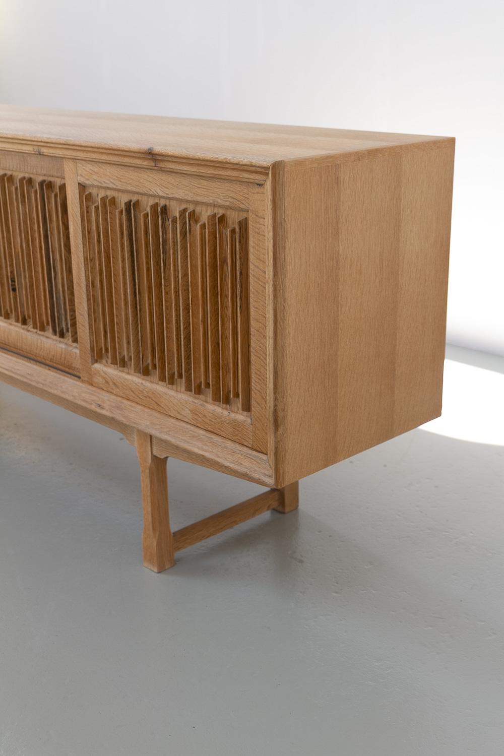 Danish Brutalist Oak Sideboard by Henning Kjærnulf for Nyrup Møbelfabrik, 1960s. For Sale 1