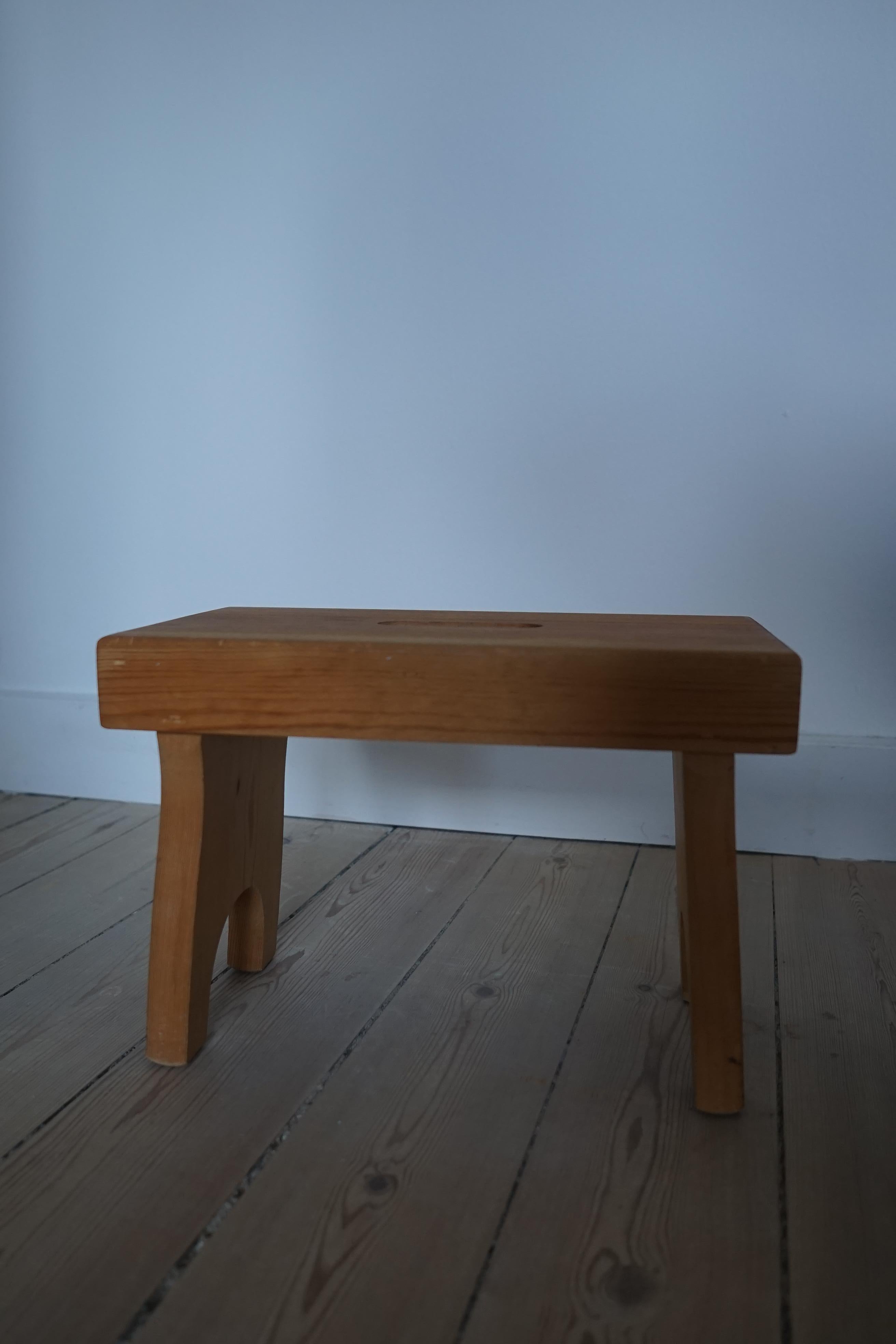 Scandinavian Modern Danish Brutalist Pine Stool Wabi Sabi Style 1960s