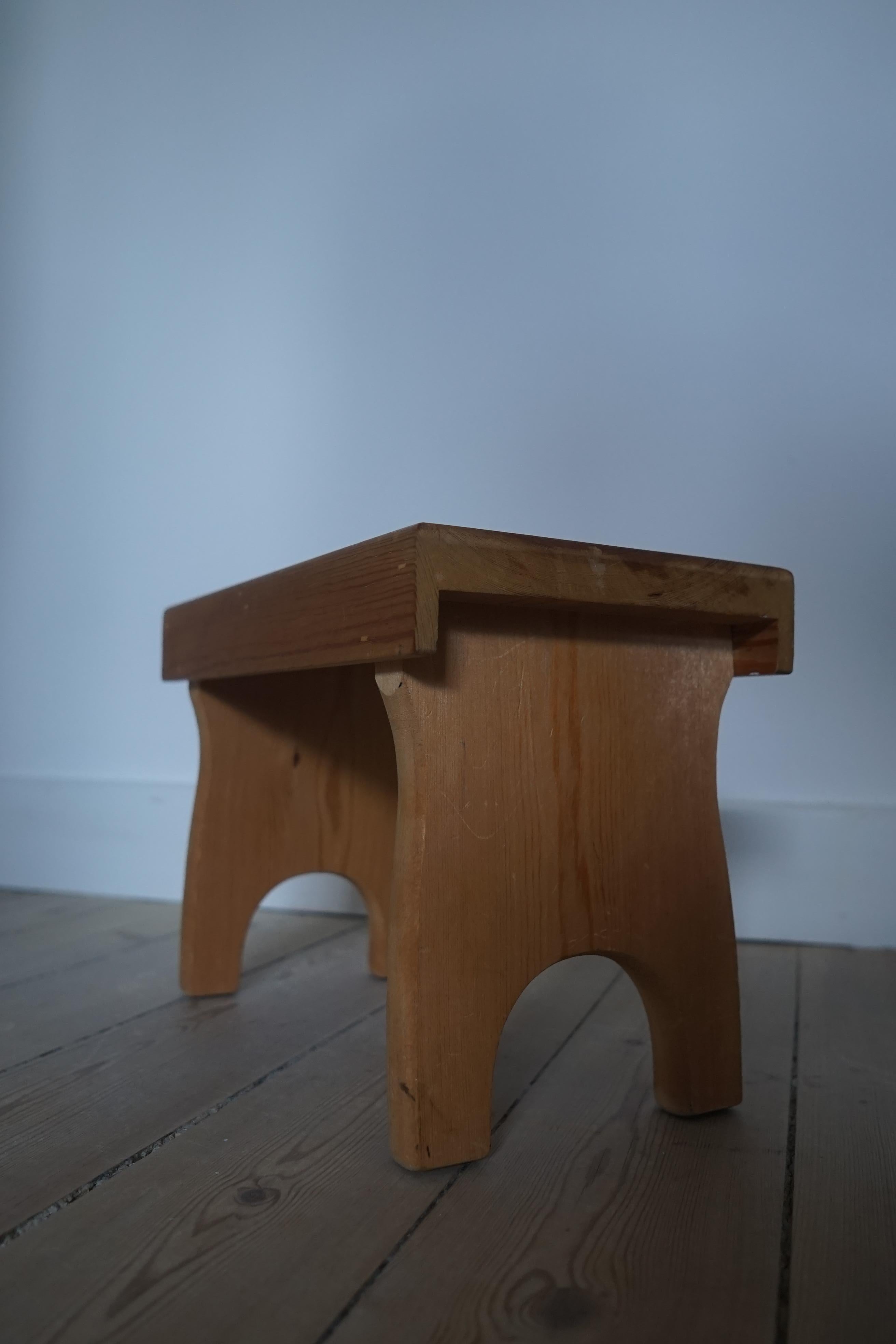 Oiled Danish Brutalist Pine Stool Wabi Sabi Style 1960s