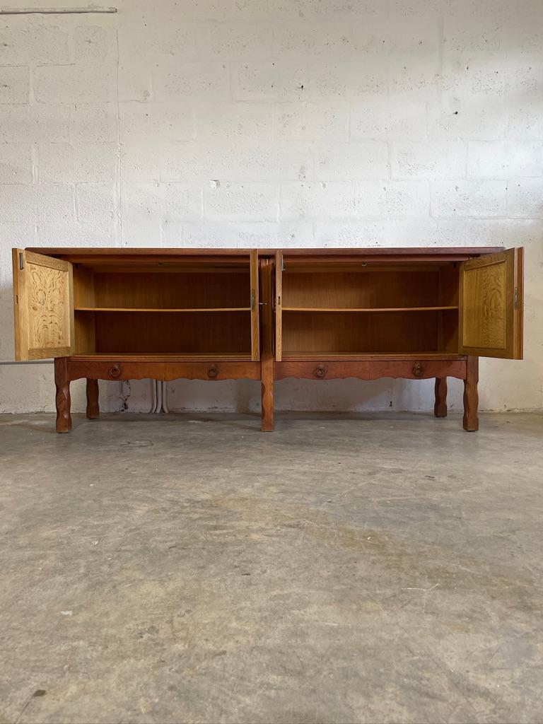 Danish Brutalist Rustic Oak Credenza or Console Henning Kjaernulf Atrrib In Good Condition In Fort Lauderdale, FL