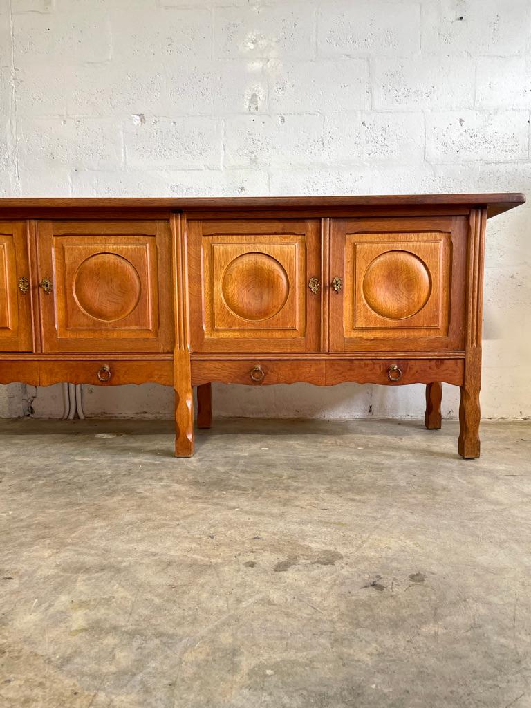 20th Century Danish Brutalist Rustic Oak Credenza or Console Henning Kjaernulf Atrrib