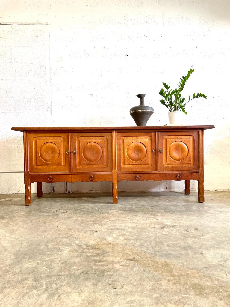 Danish Brutalist Rustic Oak Credenza or Console Henning Kjaernulf Atrrib 3