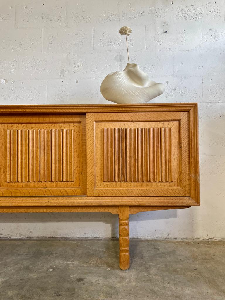 20th Century Danish Brutalist Rustic Oak Credenza or Console Henning Kjaernulf attrib
