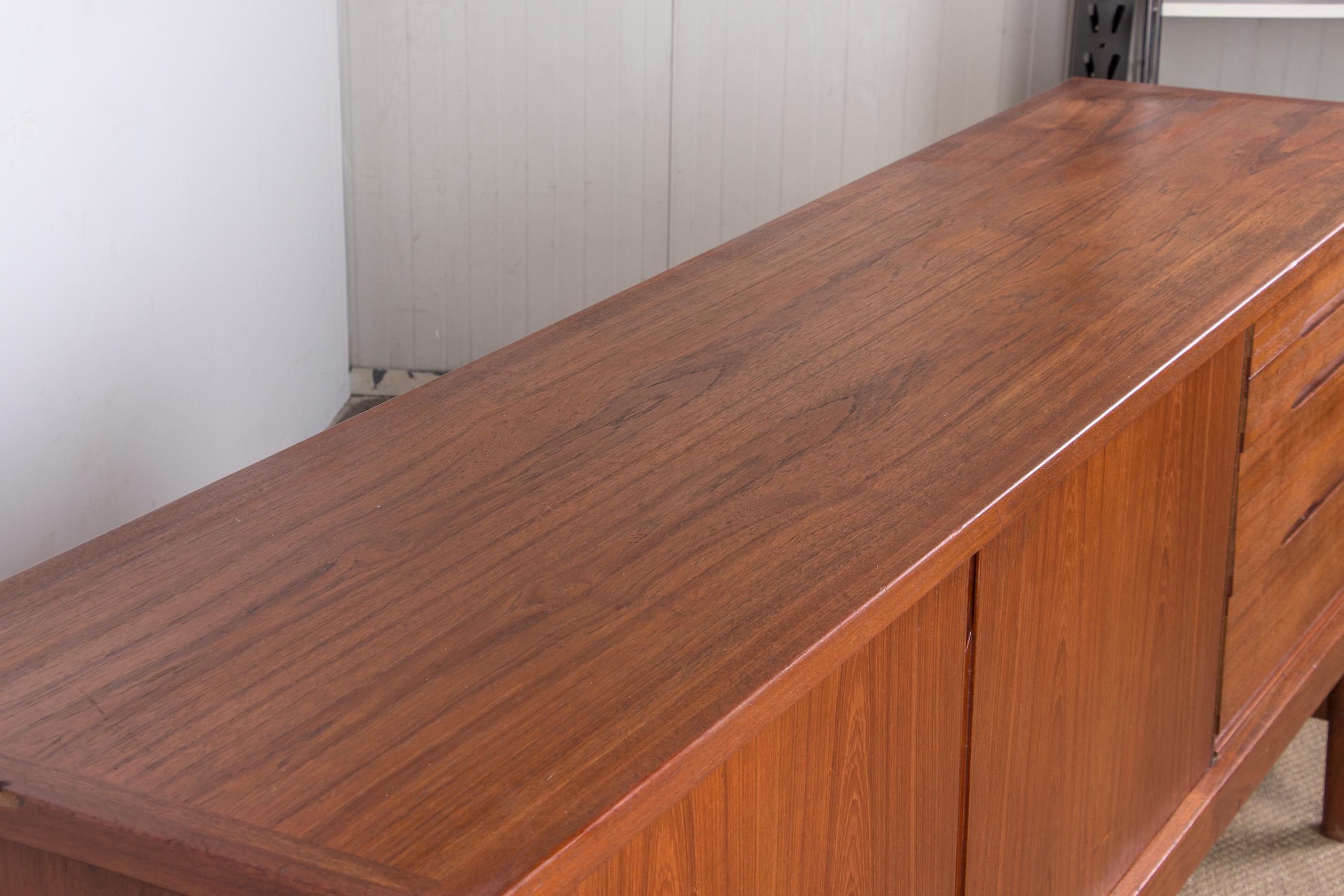 Danish Brutalist style sideboard, Solid Teak, Henning Kjaernulf/Vejle Stole 1960 For Sale 11