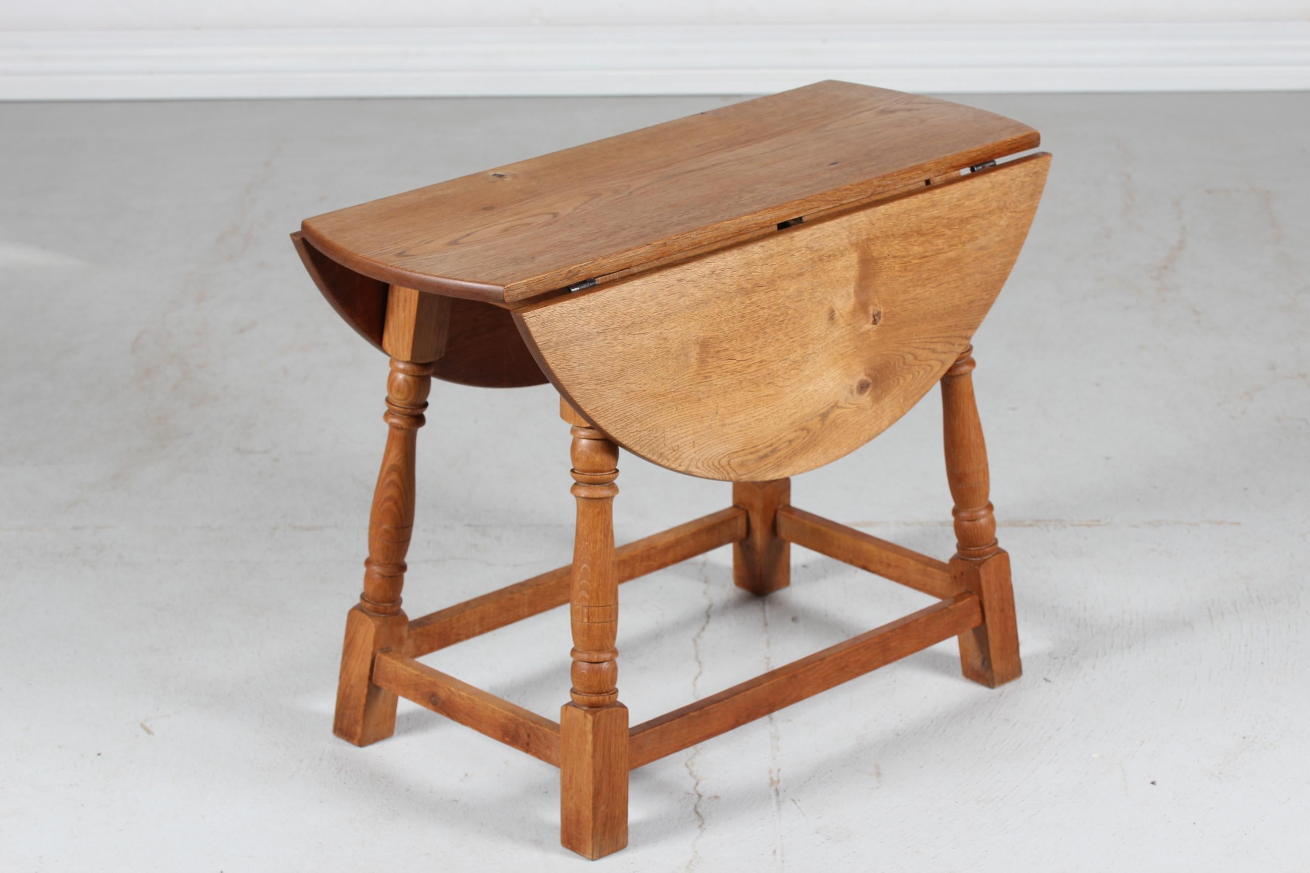 Mid-Century Modern Danish Brutalist Style Small Drop-Leaf Coffee Table Made of Solid Oak, 1940's For Sale