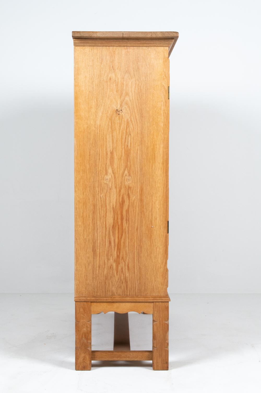 Danish Brutalist White Oak Tall Cabinet Attributed to Henning Kjærnulf 8
