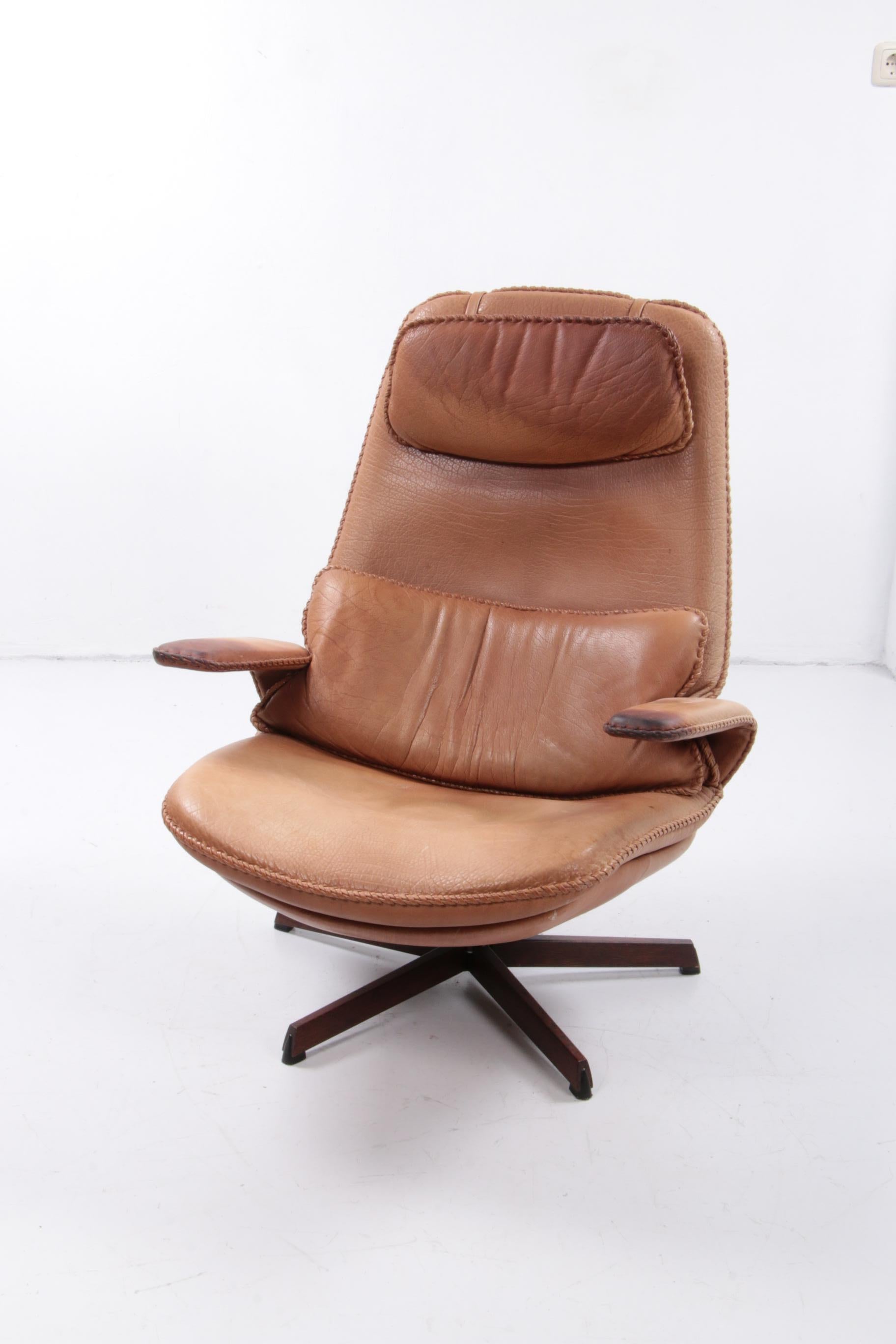 Mid-20th Century Danish Buffalo Leather Adjustable Armchair & Ottoman Set by M&S Mobler, 1960s For Sale