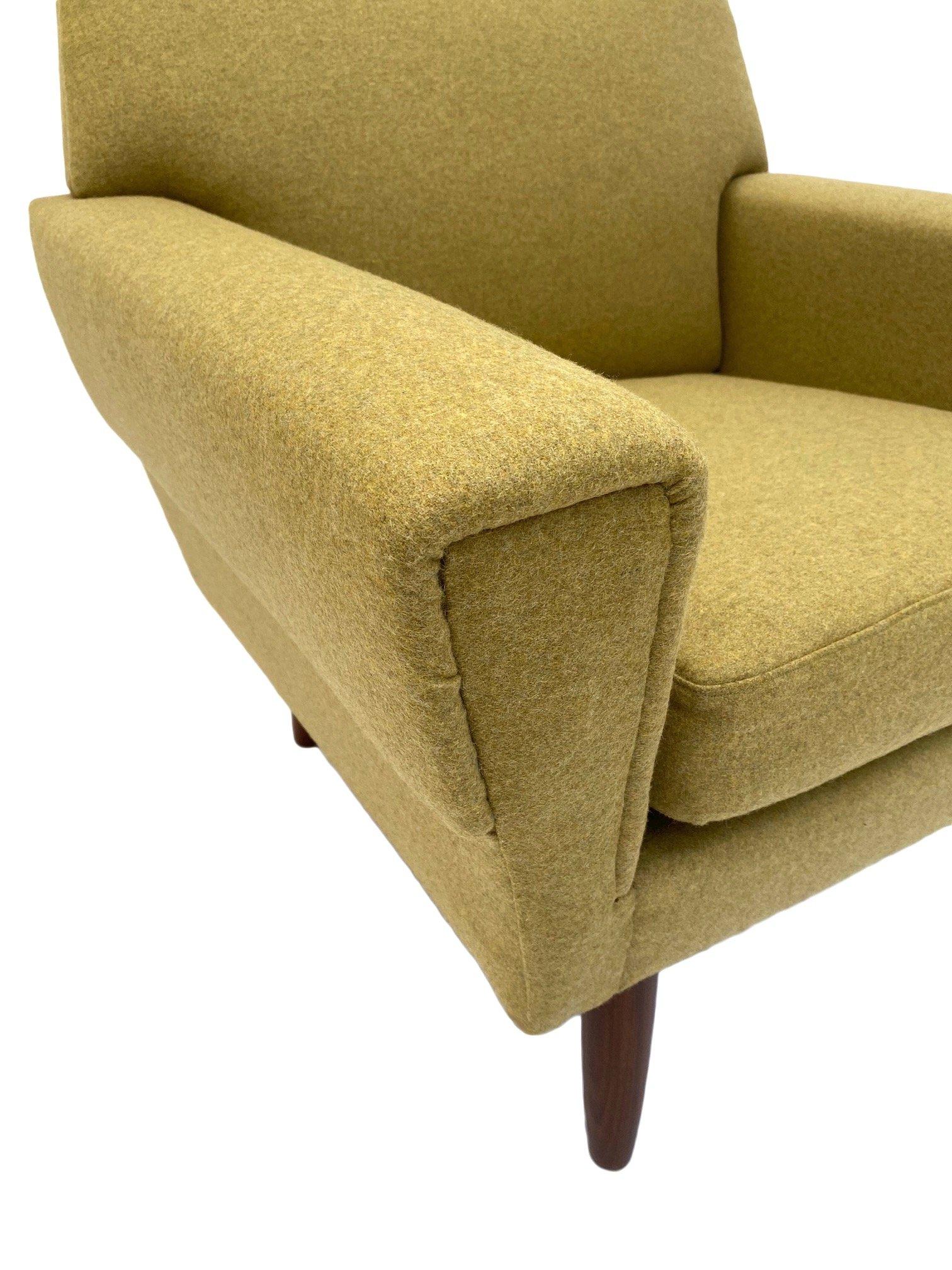 Danish Buttermilk Wool And Teak Highback Armchair Mid Century Chair 1960s 9