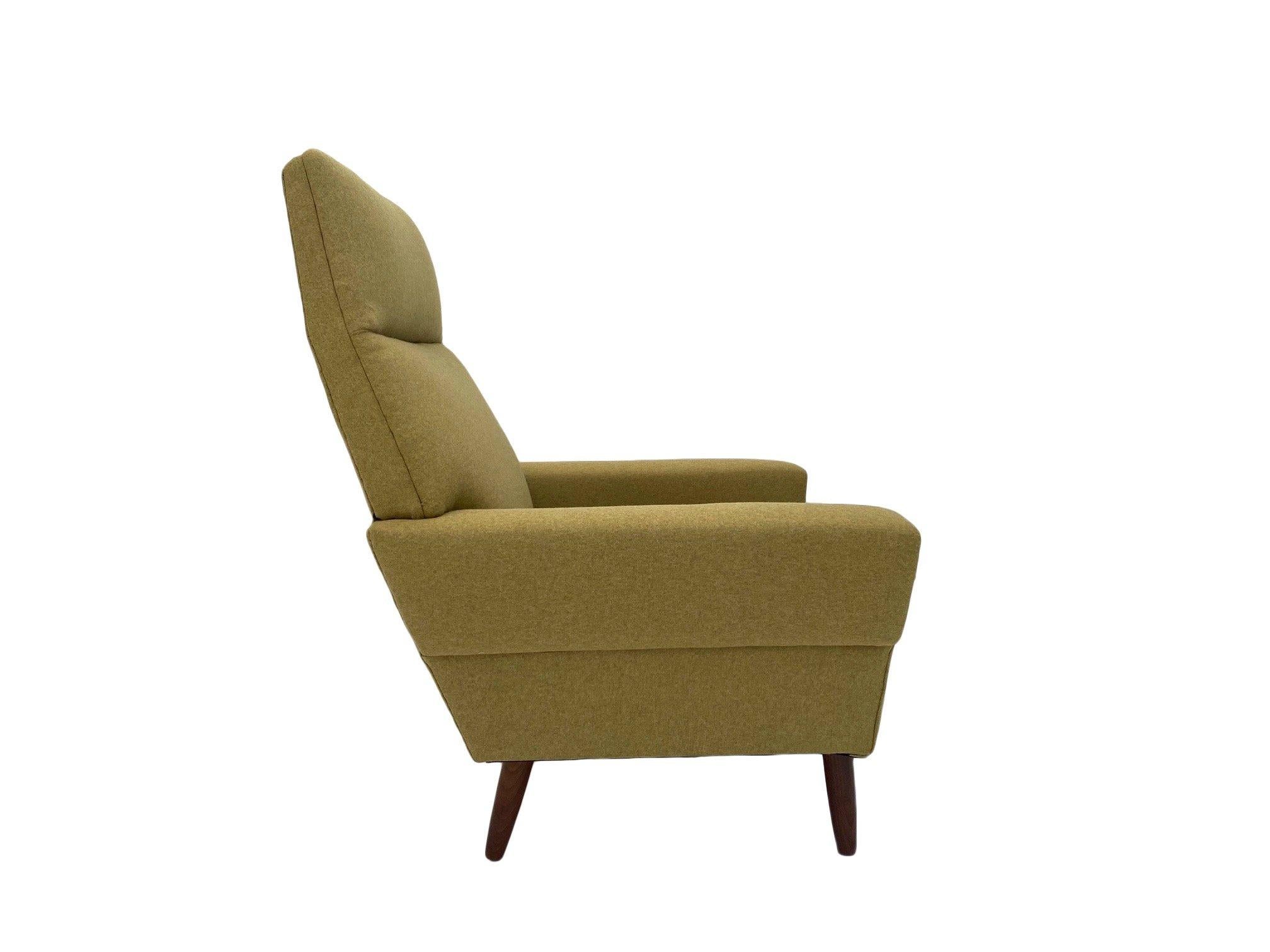 Mid-Century Modern Danish Buttermilk Wool And Teak Highback Armchair Mid Century Chair 1960s