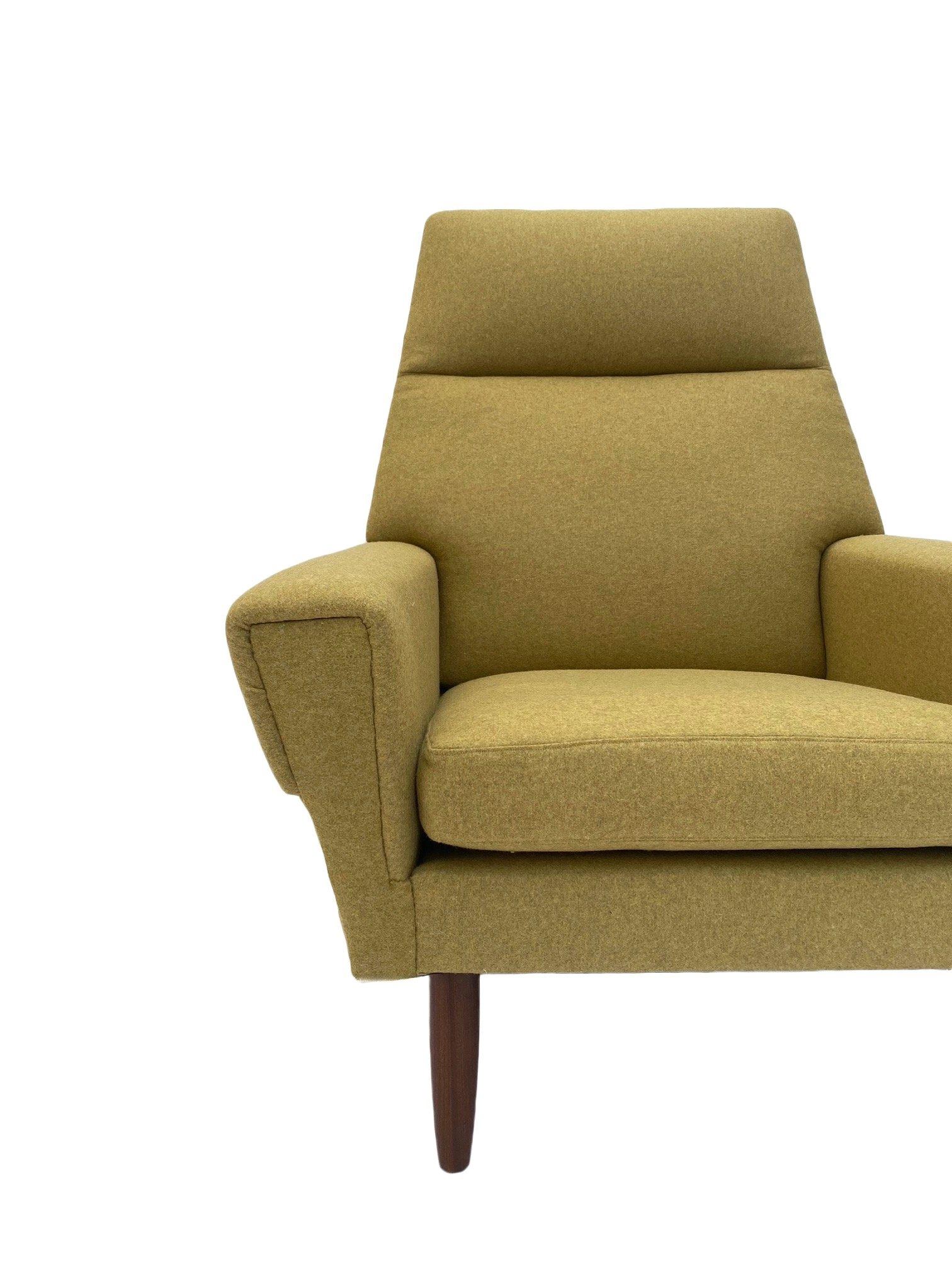 Danish Buttermilk Wool And Teak Highback Armchair Mid Century Chair 1960s 1