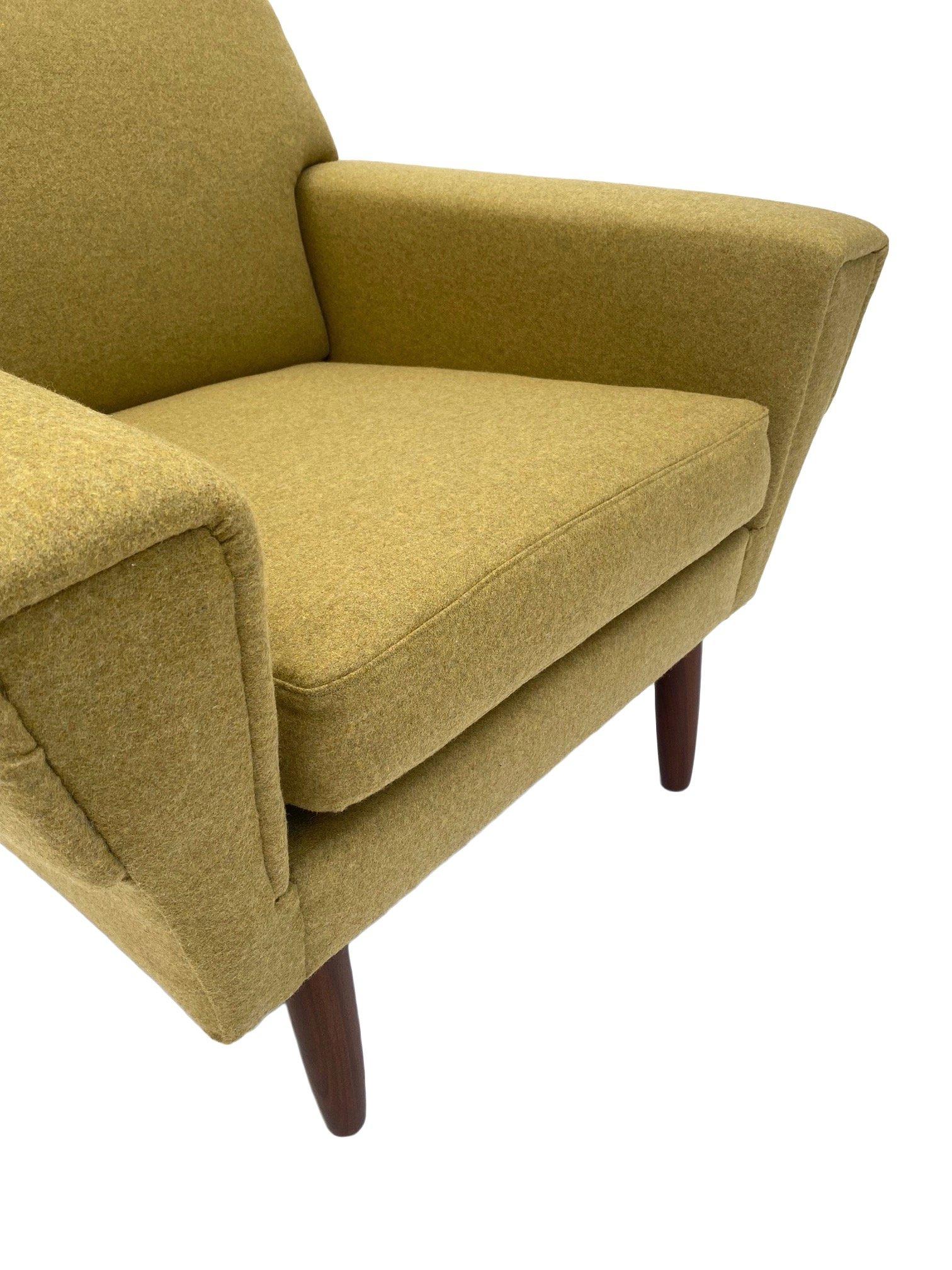 Danish Buttermilk Wool And Teak Highback Armchair Mid Century Chair 1960s 2