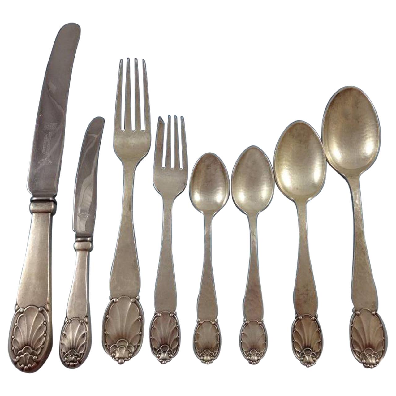 "Danish" by Christian Heise Silver Dinner Flatware Set of 106 Handmade Pieces For Sale