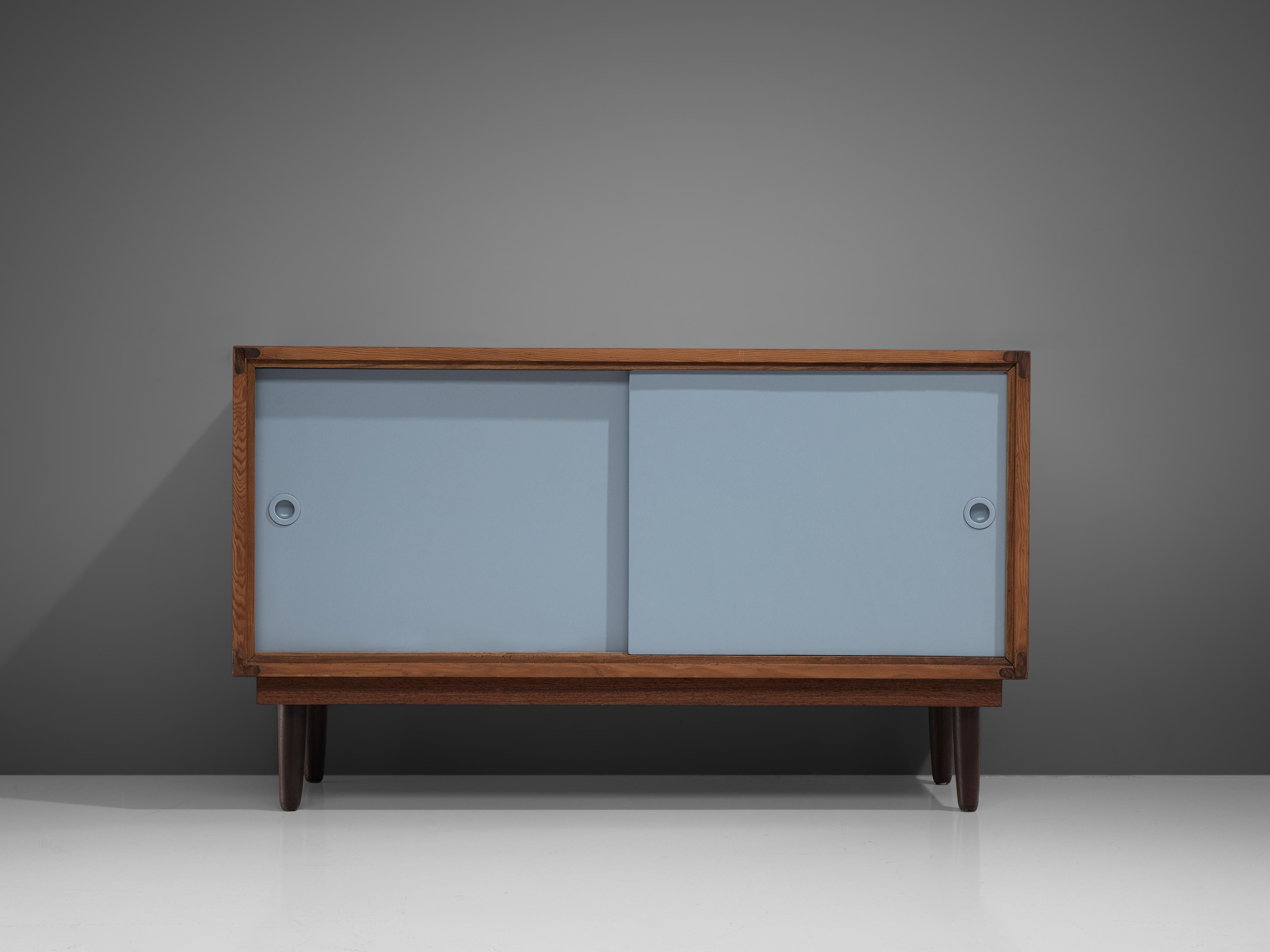 Mid-20th Century Danish Cabinets in Pine with Light Blue Sliding Doors