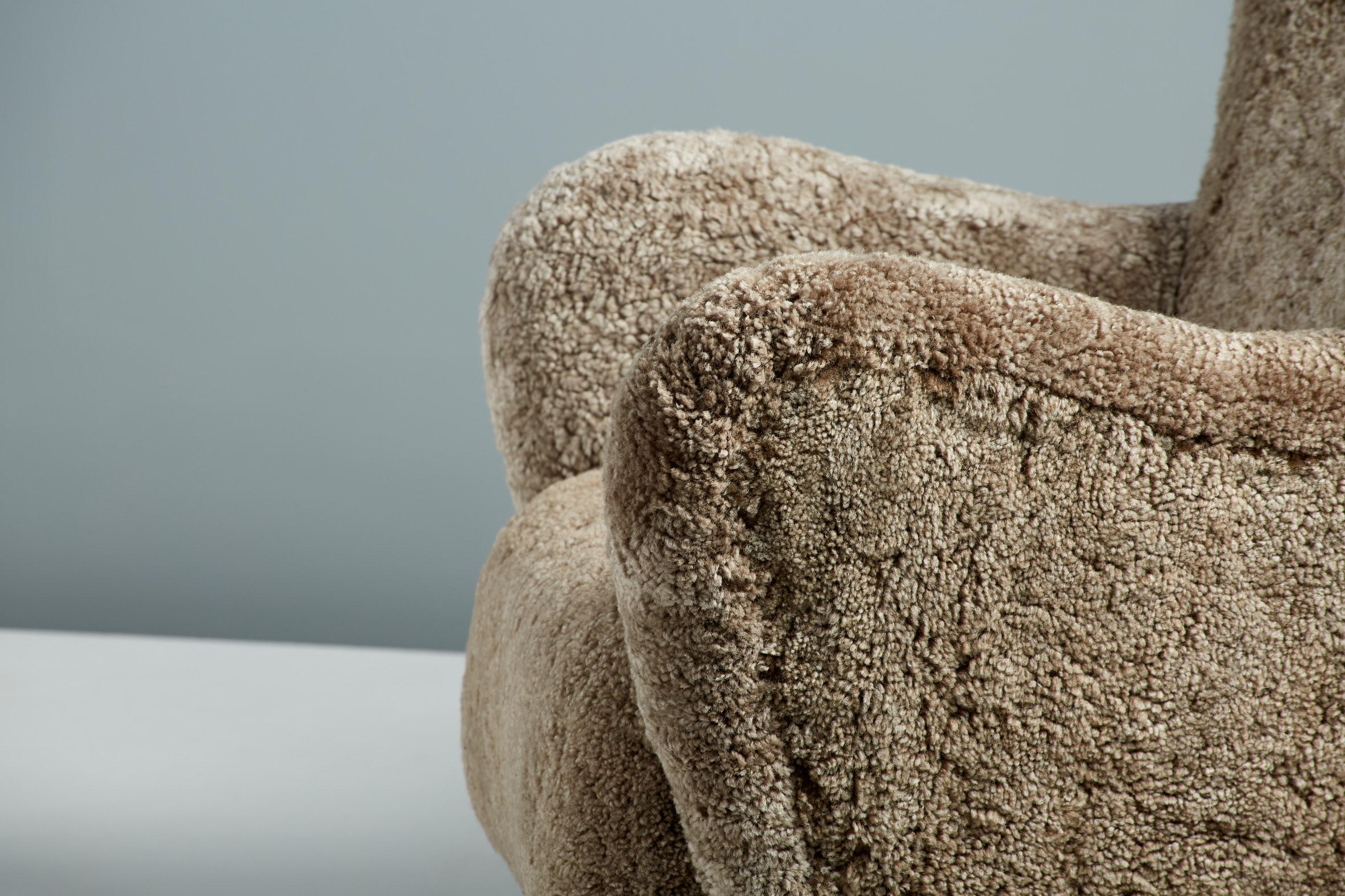 Danish Cabinet Maker Sheepskin Armchair c1940s In Excellent Condition In London, England