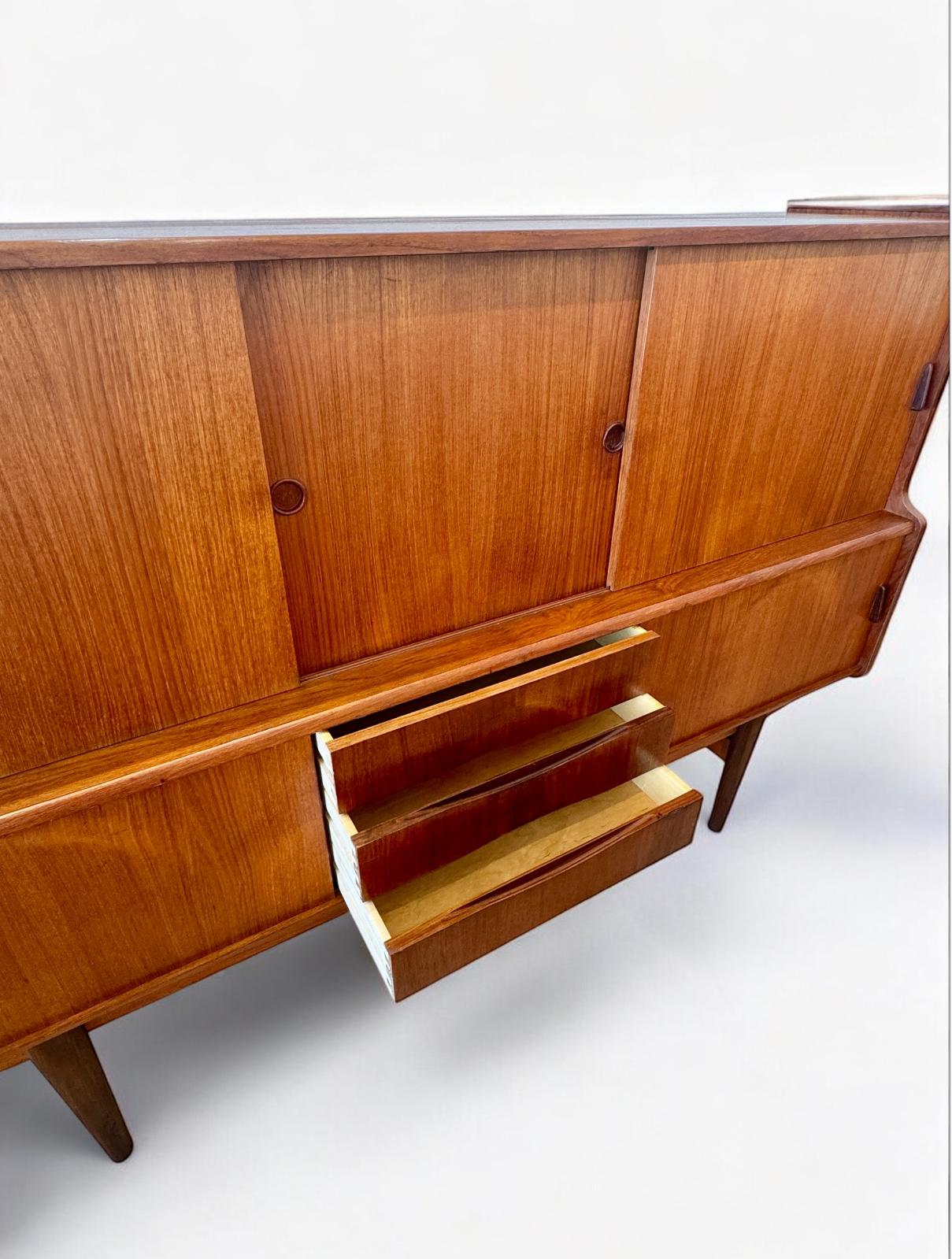 Turned Danish Cabinet Maker, Teak Cradenza, Highboard Denamark 1960's For Sale