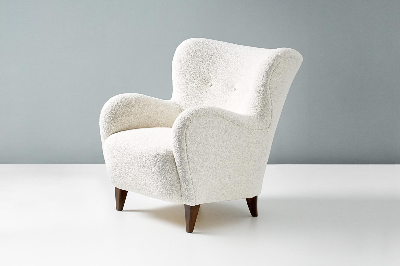 Scandinavian Modern Danish Cabinetmaker 1940s Boucle Armchair For Sale