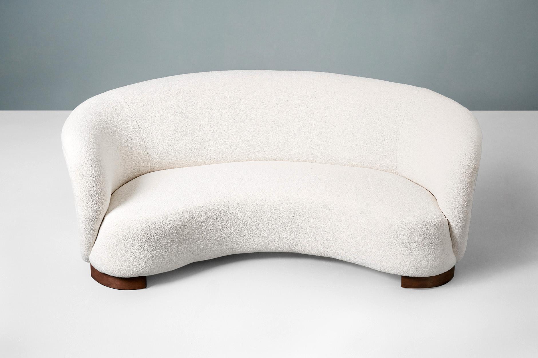 Scandinavian Modern Danish Cabinetmaker 1940s Curved Boucle Sofa For Sale