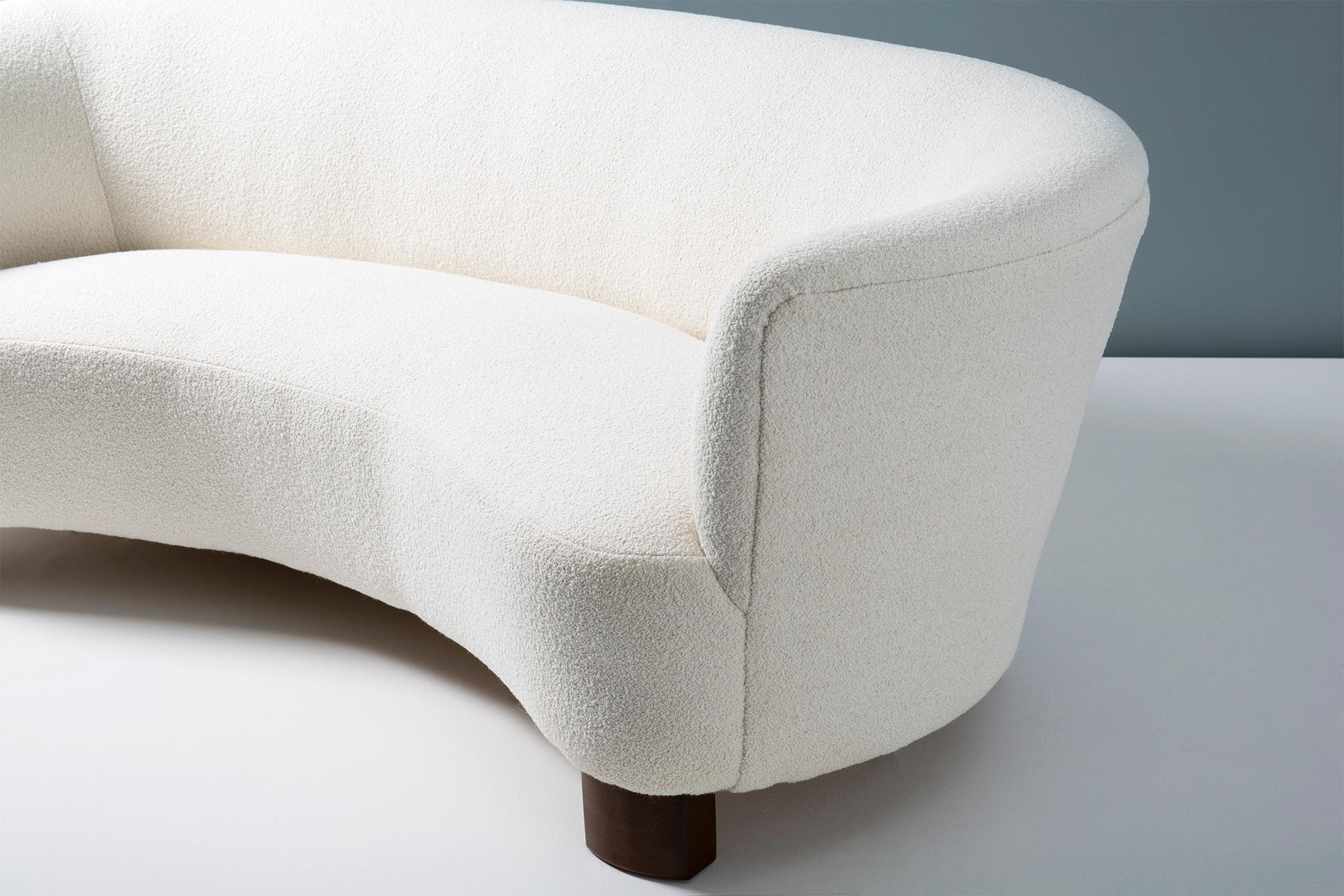 Scandinavian Modern Danish Cabinetmaker 1940s Curved Boucle Sofa