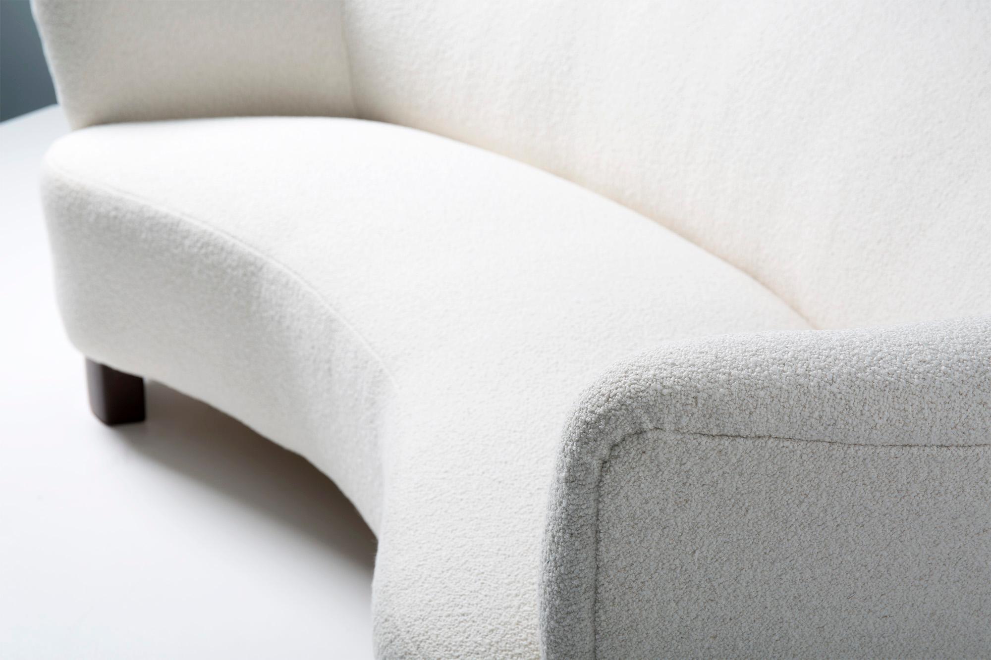 Mid-20th Century Danish Cabinetmaker 1940s Curved Boucle Sofa