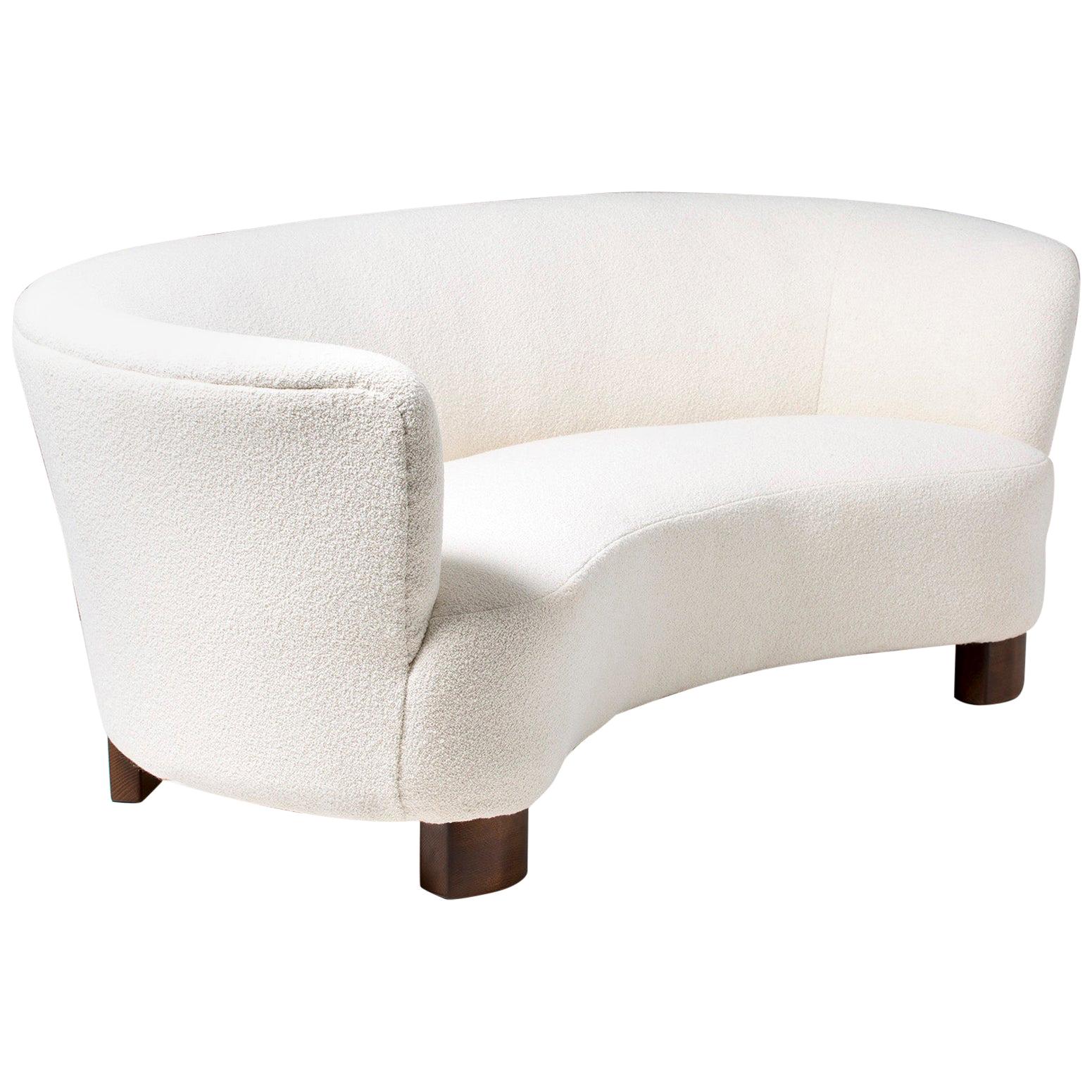 Danish Cabinetmaker 1940s Curved Boucle Sofa