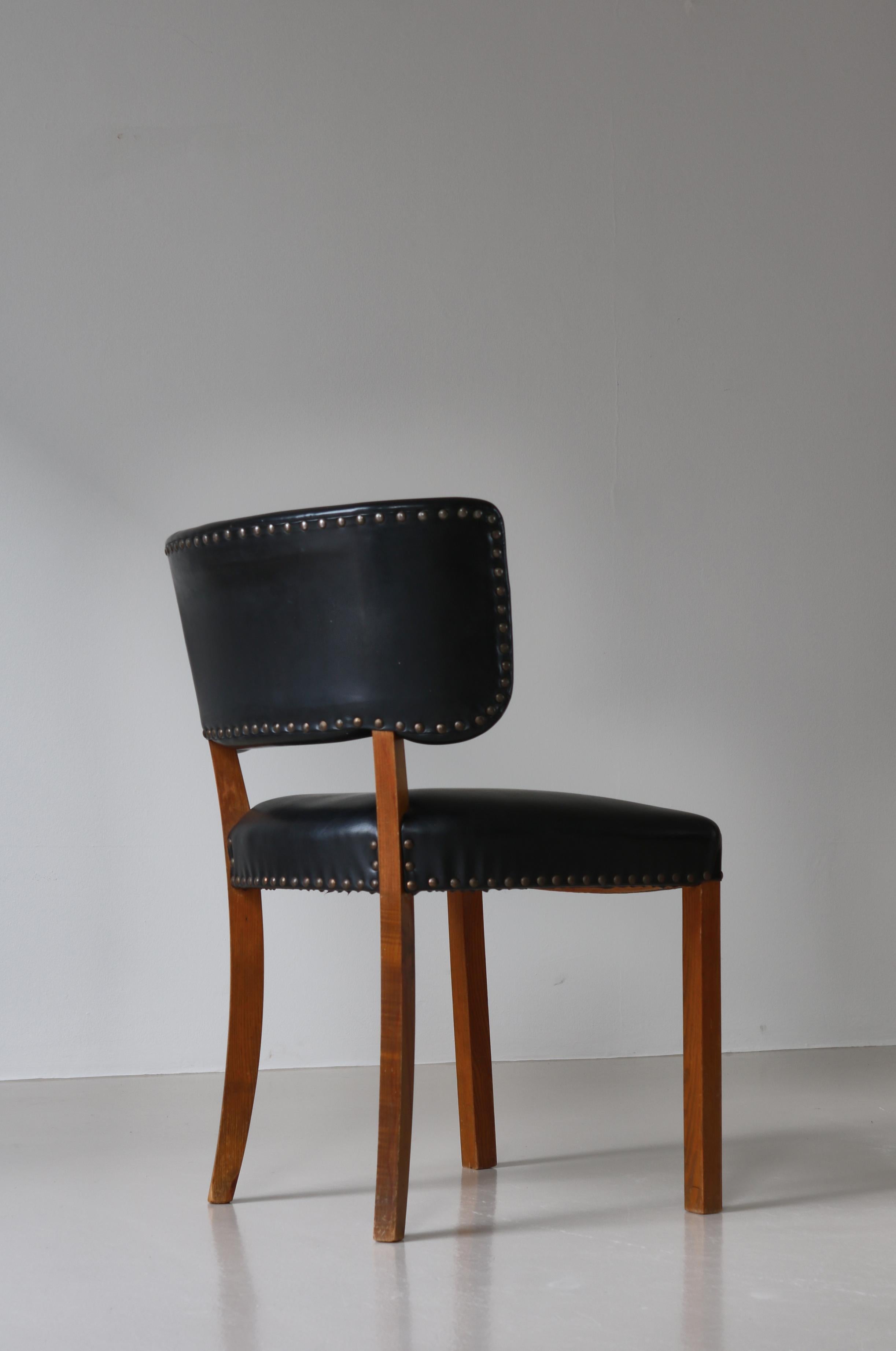 Faux Leather Danish Cabinetmaker 1940s Functionalist Side Chairs, Att. Magnus Stephensen For Sale