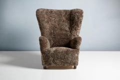 Danish Cabinetmaker 1940s Large Sheepskin Wing Chair