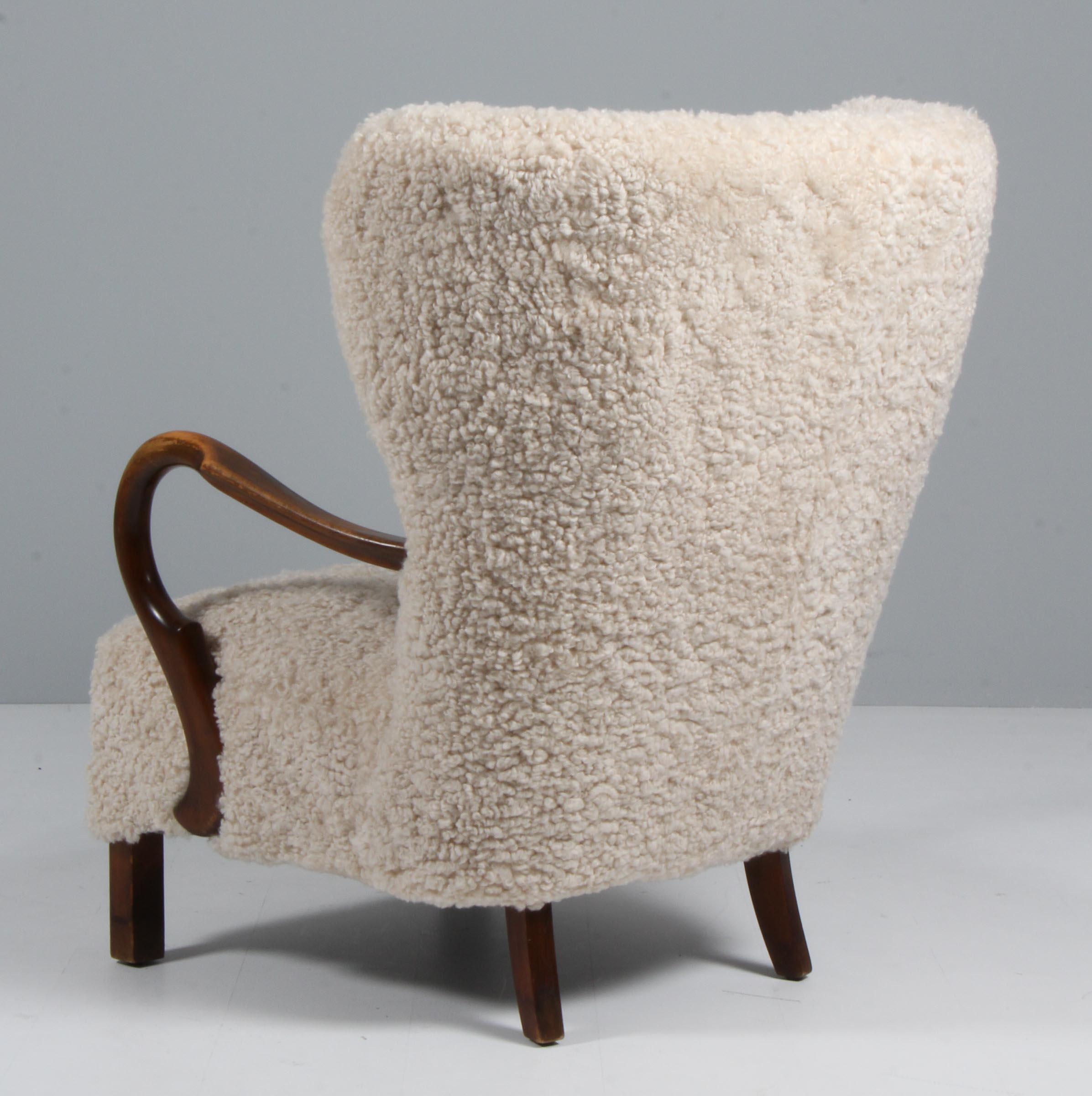 Danish Cabinetmaker 1940s Lounge Chair, Lambskin For Sale 2