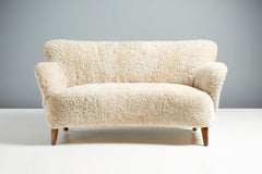 Danish Cabinetmaker 1940s Love Seat Sheepskin Sofa