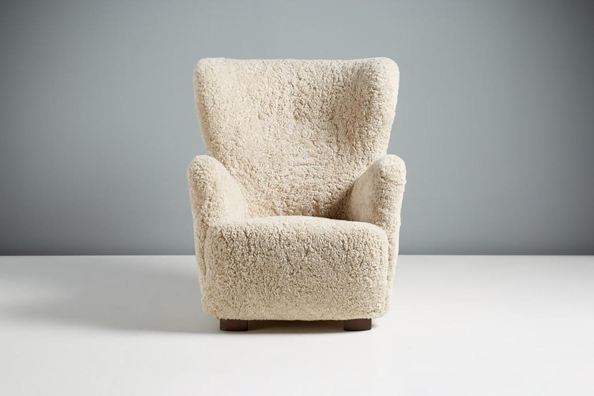 Scandinavian Modern Danish Cabinetmaker 1940s Sheepskin Armchair For Sale