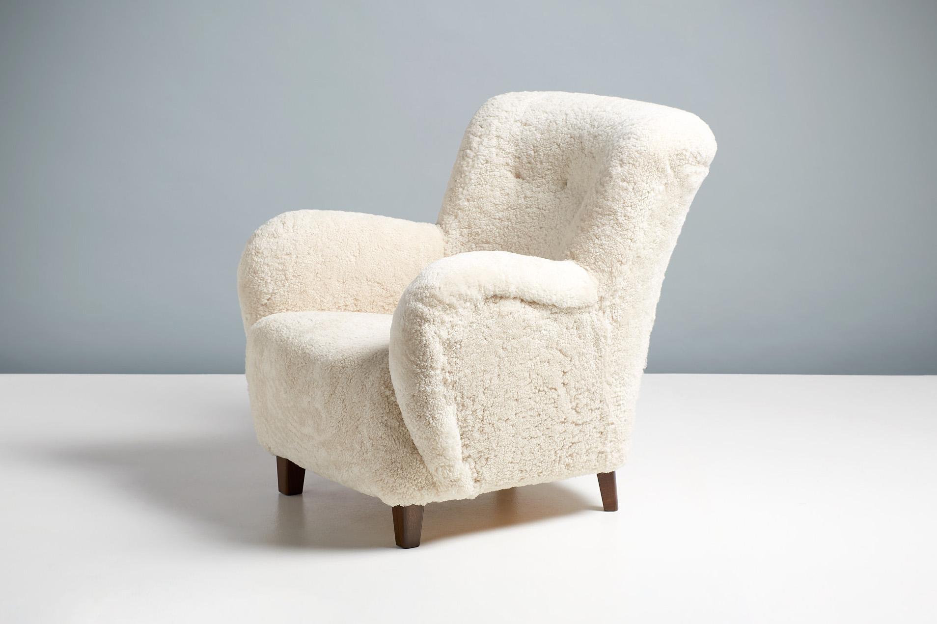 Danish Cabinetmaker 1940s Sheepskin Armchair In Excellent Condition In London, GB