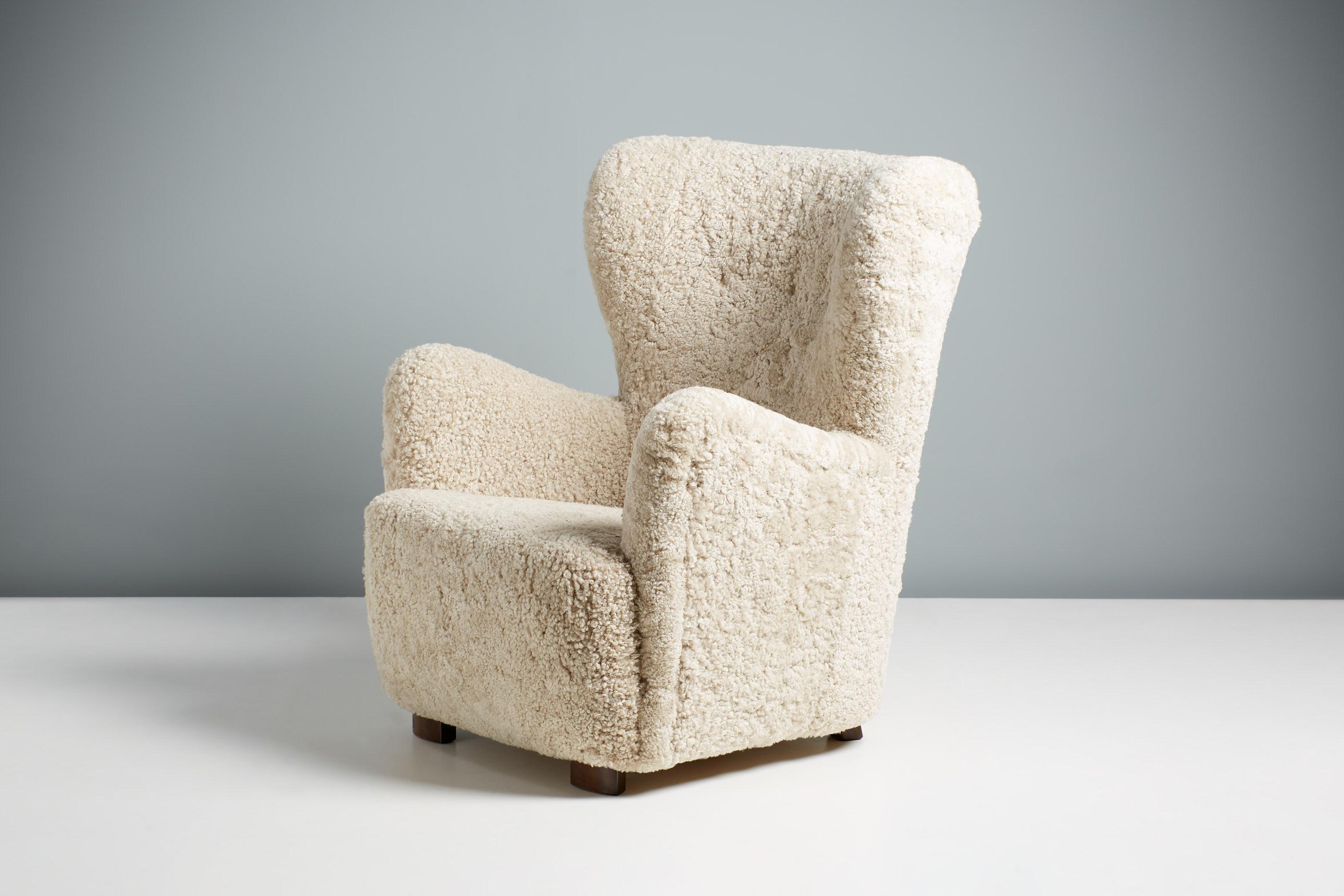 Dänischer Schreiner-Sessel aus Schafsleder, 1940er Jahre im Zustand „Hervorragend“ im Angebot in London, GB