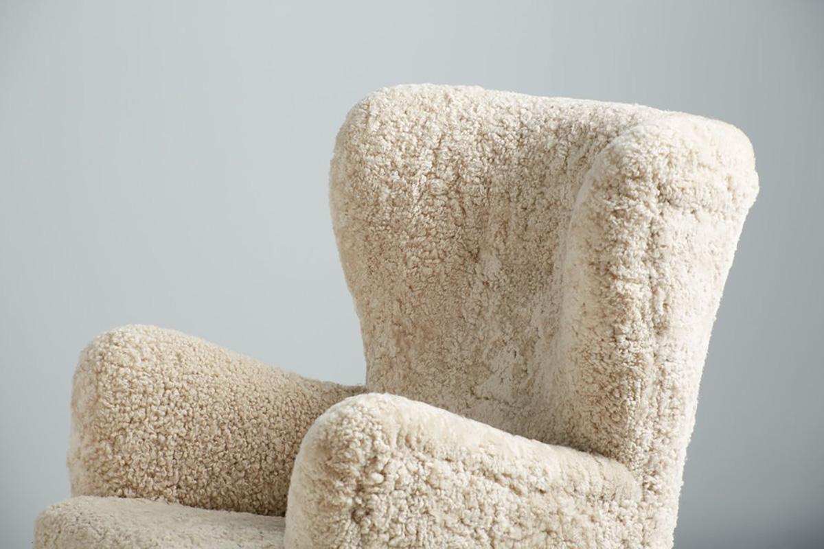 Danish Cabinetmaker 1940s Sheepskin Armchair In Excellent Condition For Sale In London, England