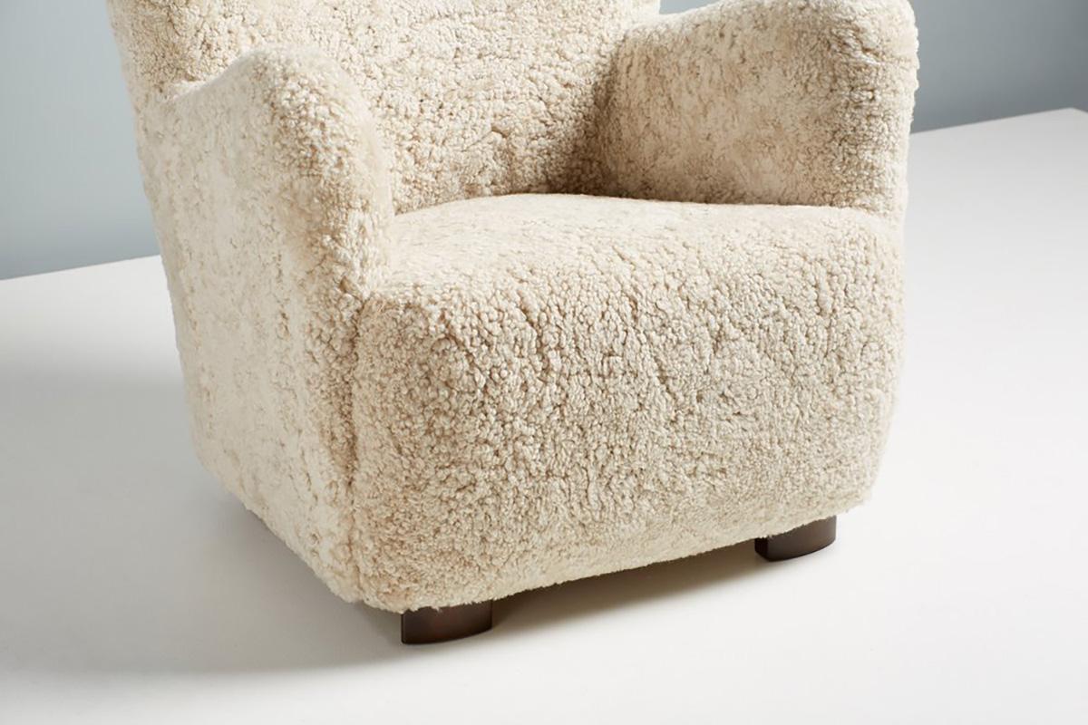 Mid-20th Century Danish Cabinetmaker 1940s Sheepskin Armchair For Sale