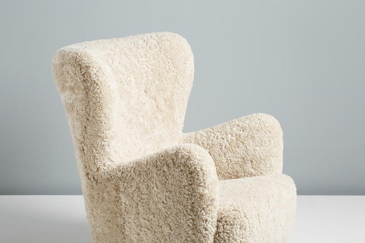 Danish Cabinetmaker 1940s Sheepskin Armchair For Sale 1