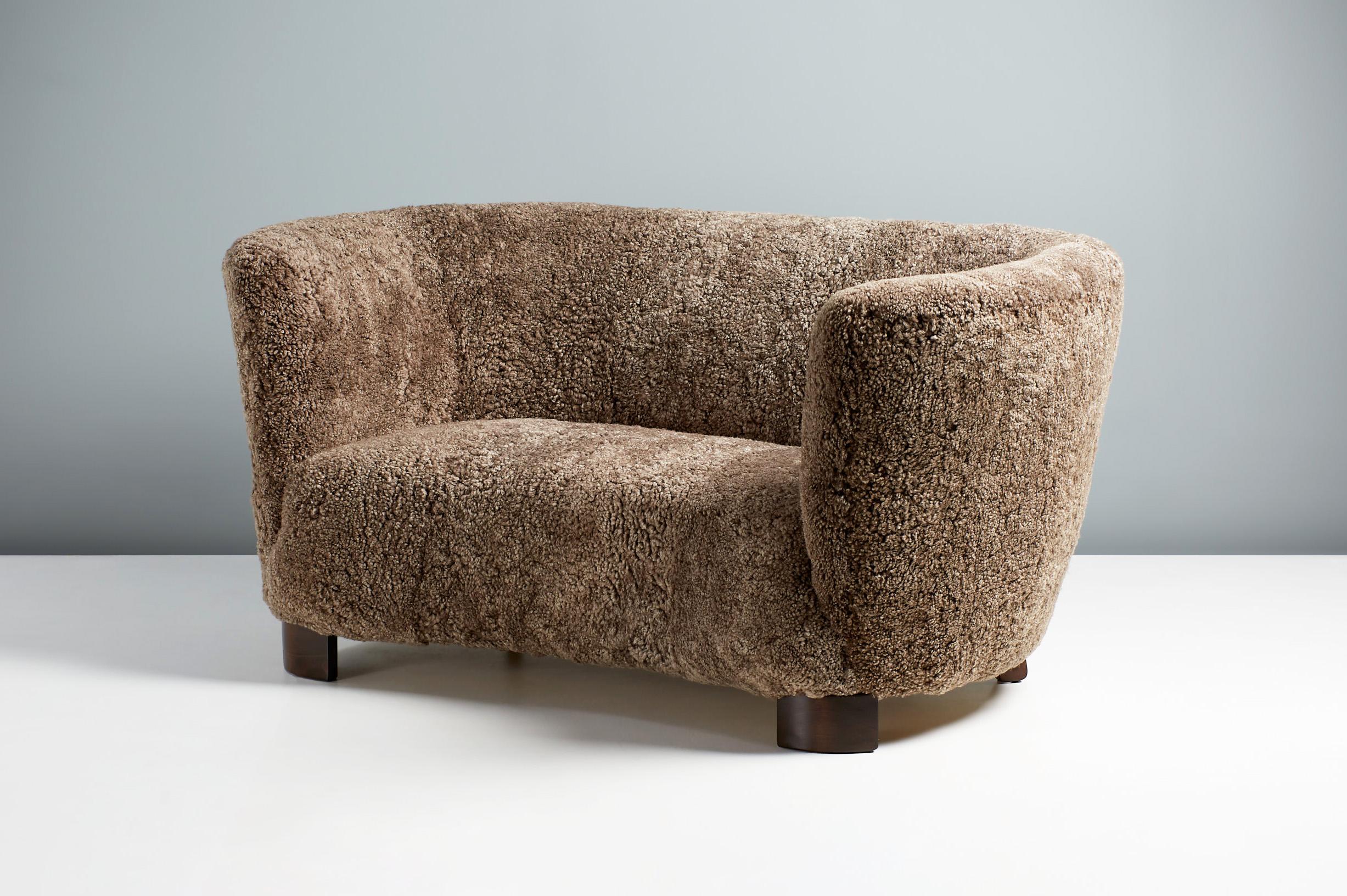 Scandinavian Modern Danish Cabinetmaker 1940s Sheepskin Love Seat Sofa