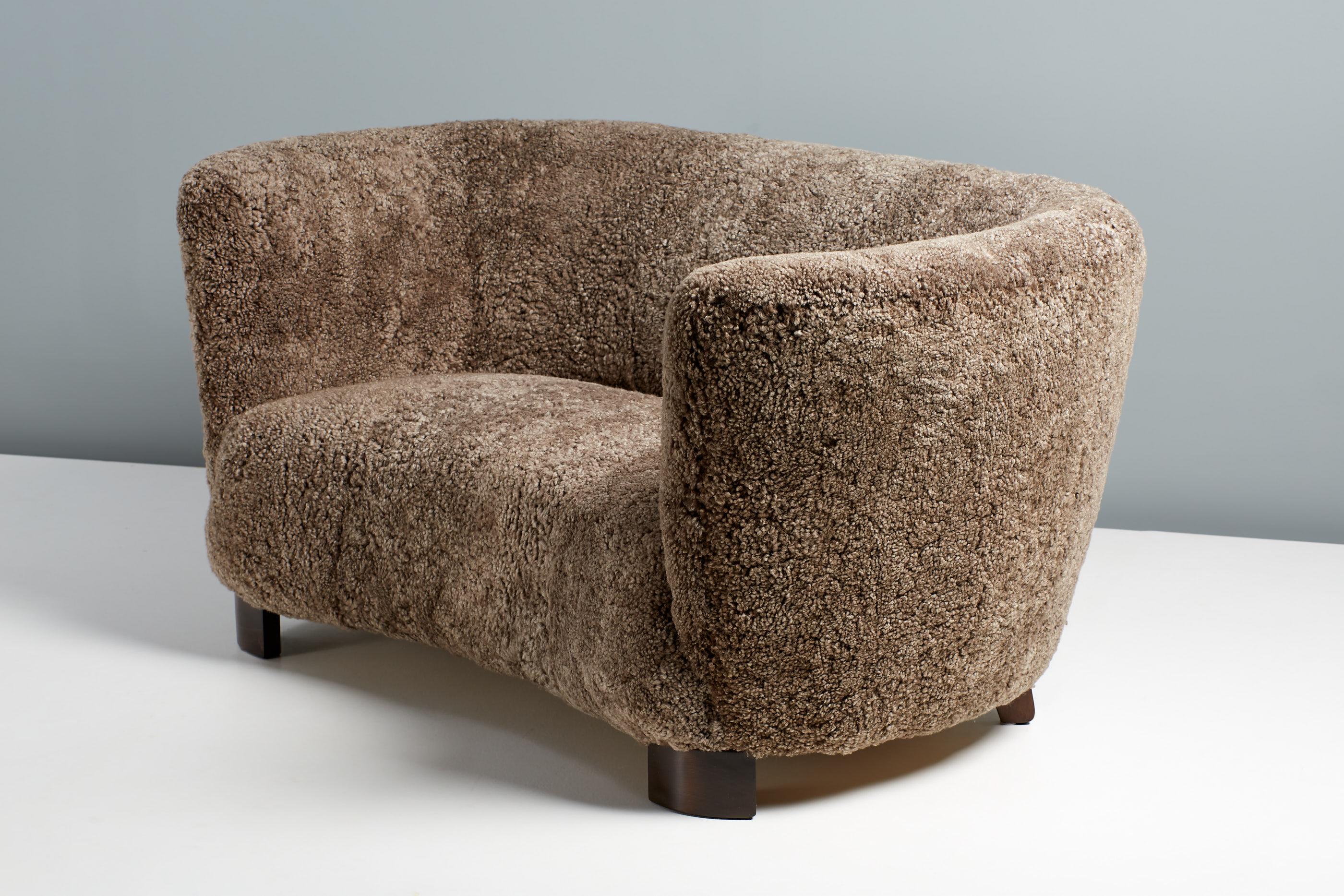 Danish Cabinetmaker 1940s Sheepskin Love Seat Sofa In Good Condition In London, GB