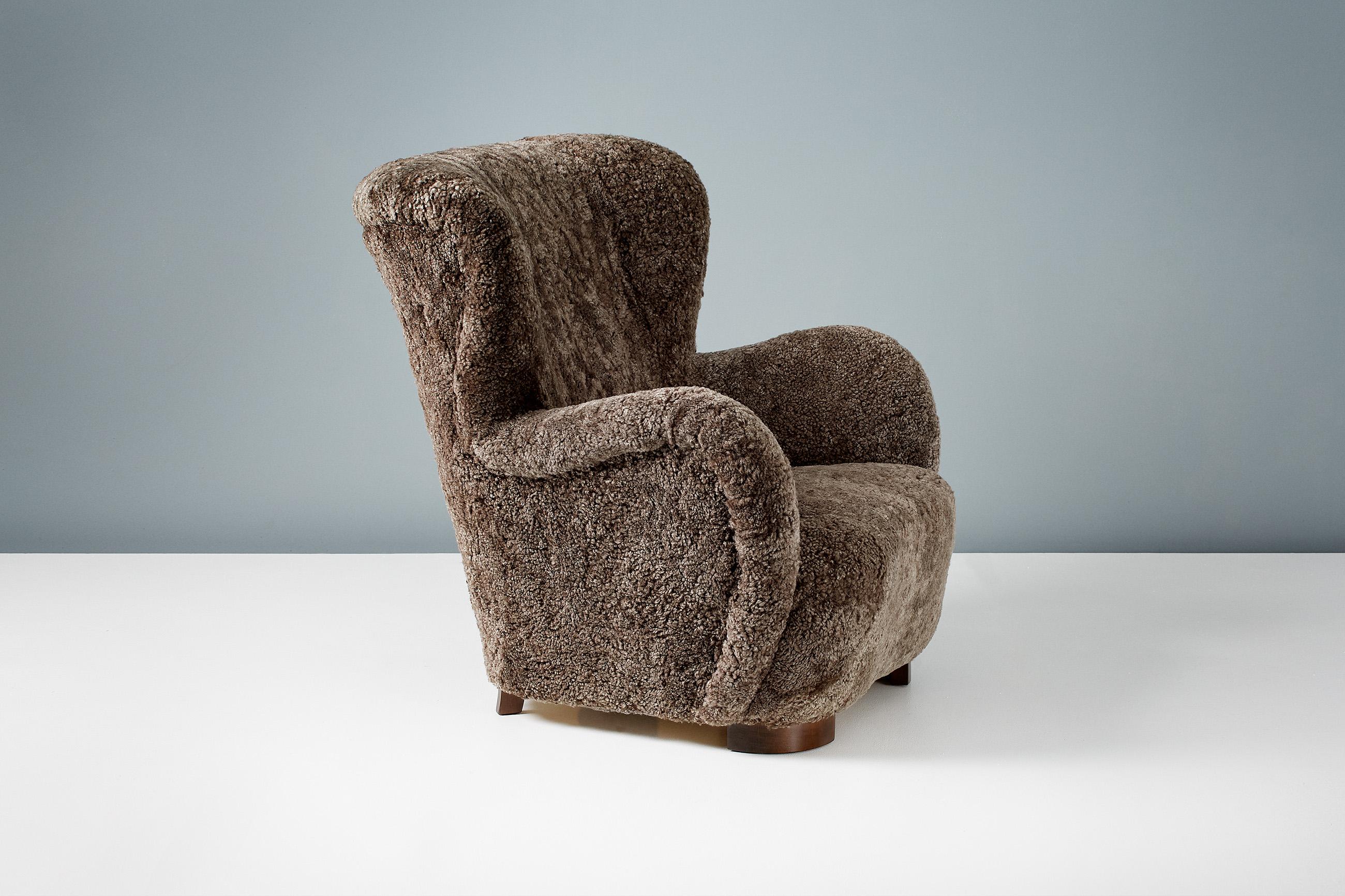 Scandinavian Modern Danish Cabinetmaker 1940s Sheepskin Wing Chair