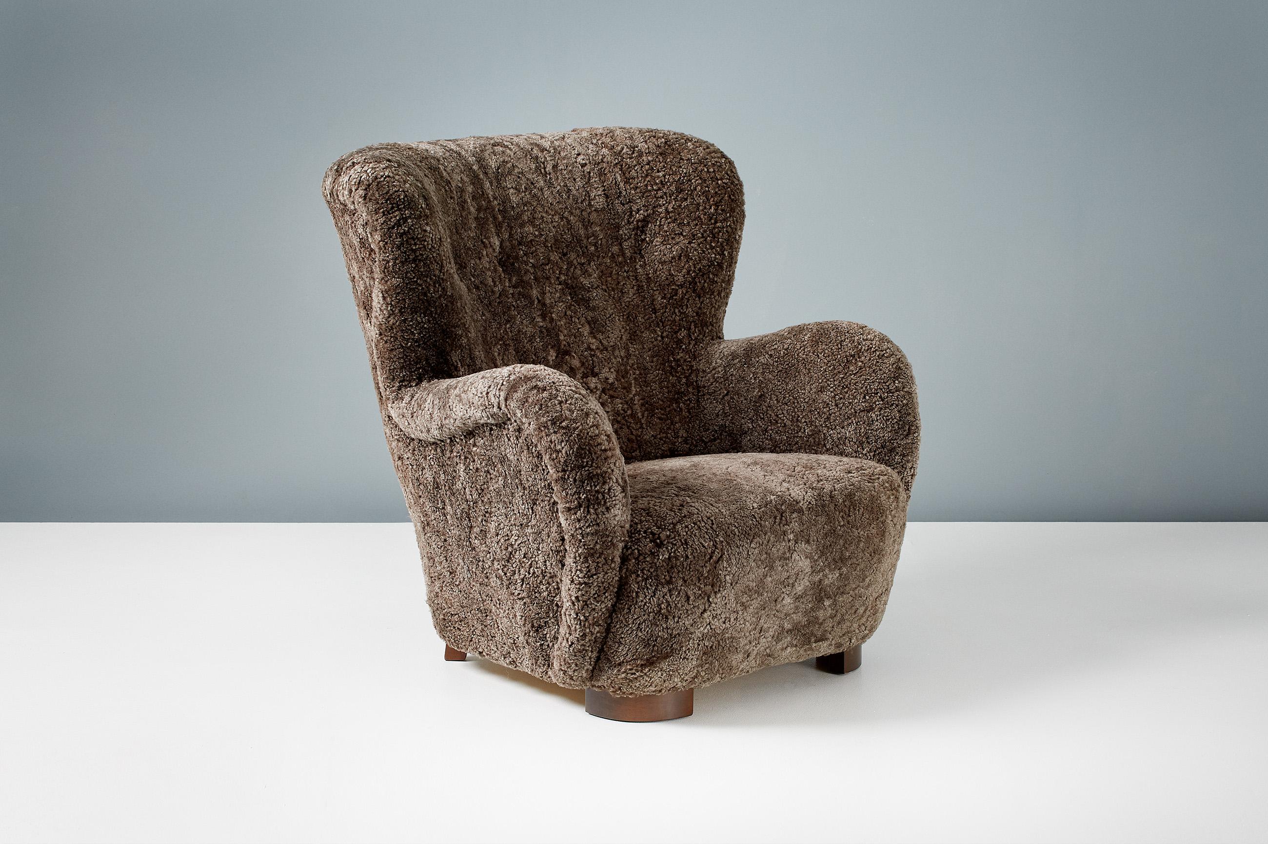 Mid-20th Century Danish Cabinetmaker 1940s Sheepskin Wing Chair