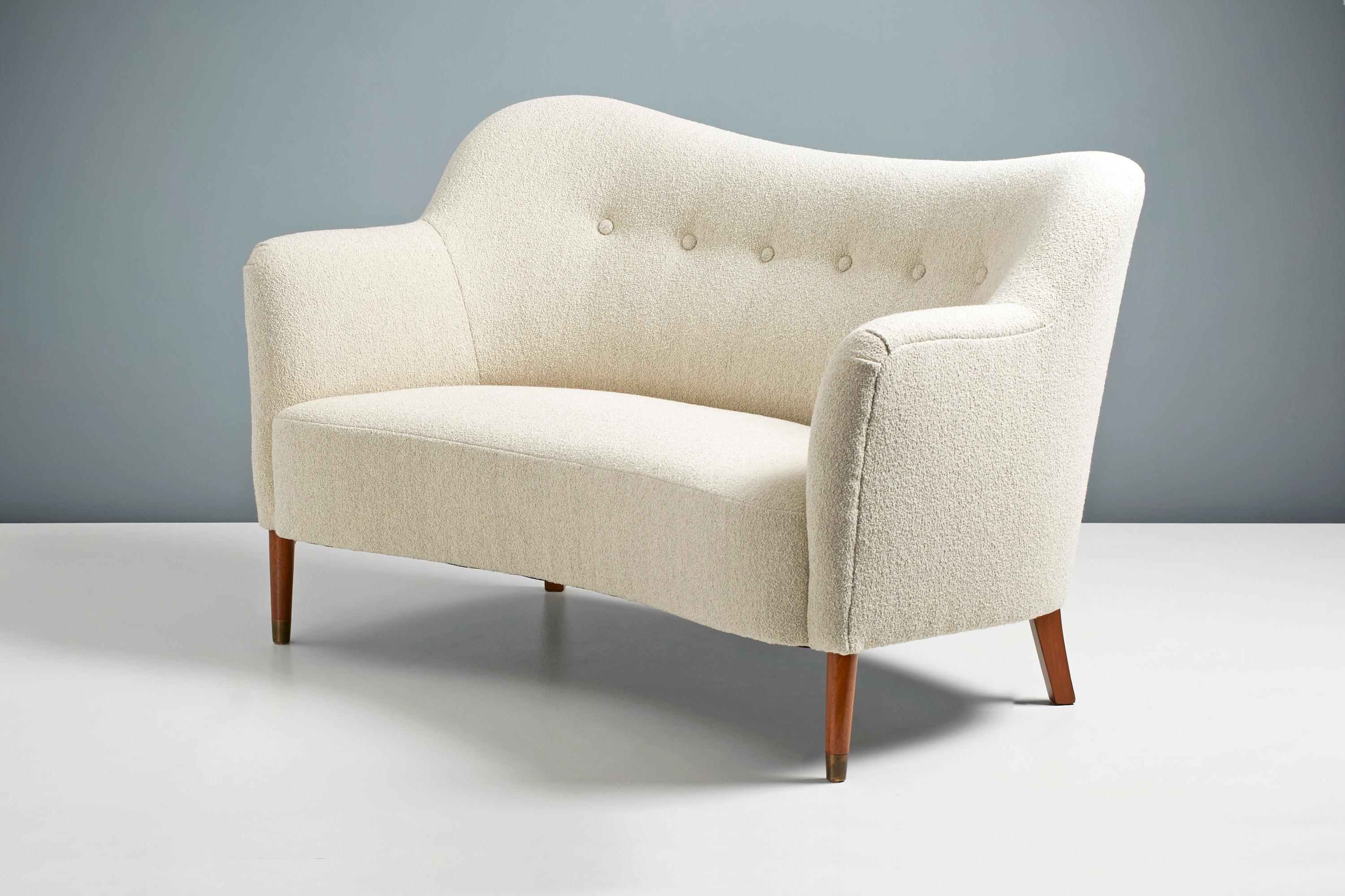 Scandinavian Modern Danish Cabinetmaker 1950s Boucle Love Seat Sofa