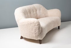 Danish Cabinetmaker 1950s Curved Sheepskin Sofa