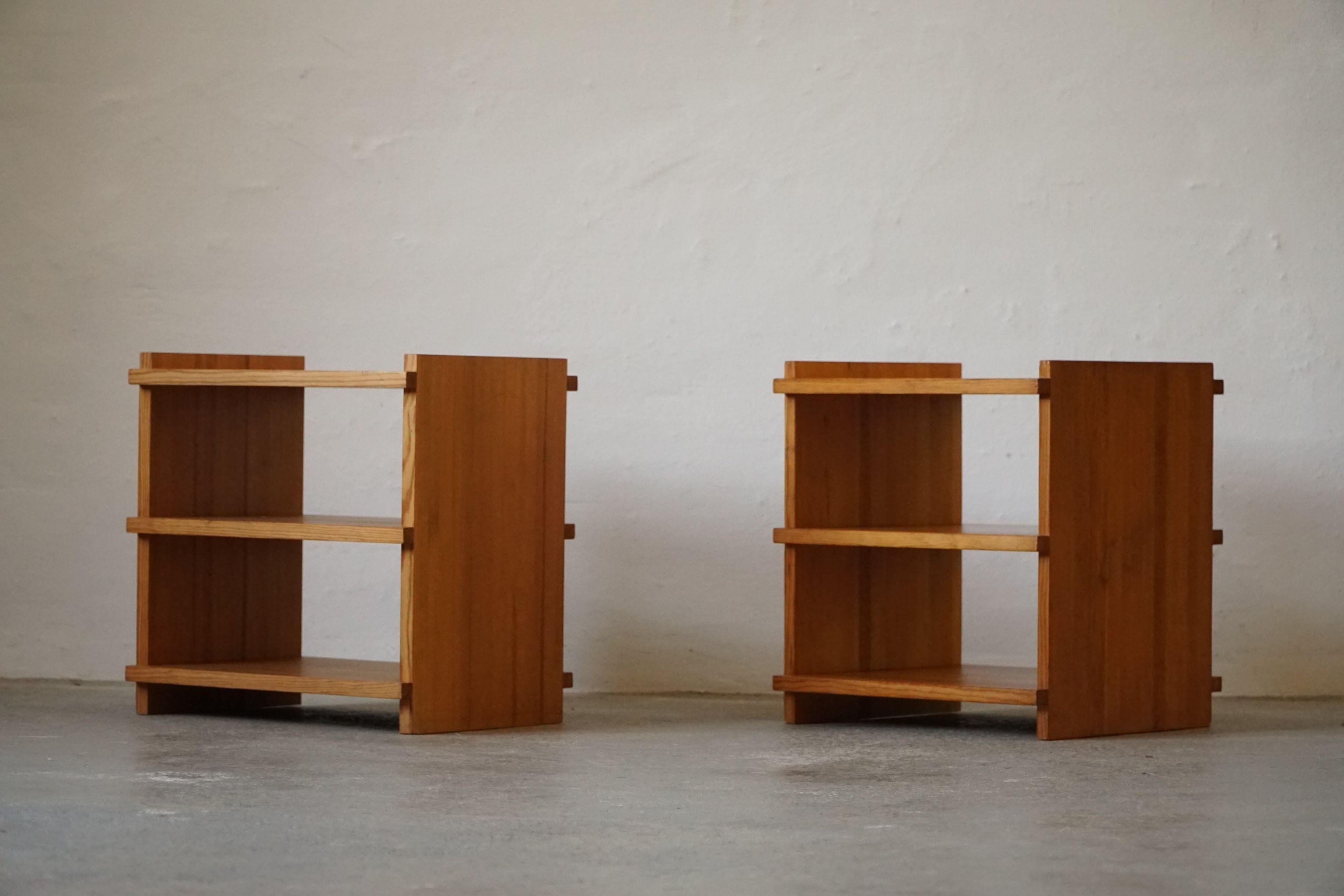20th Century Danish Cabinetmaker, 20th Mid-Century, Pair of Night Stands in Solid Pine, 1970s