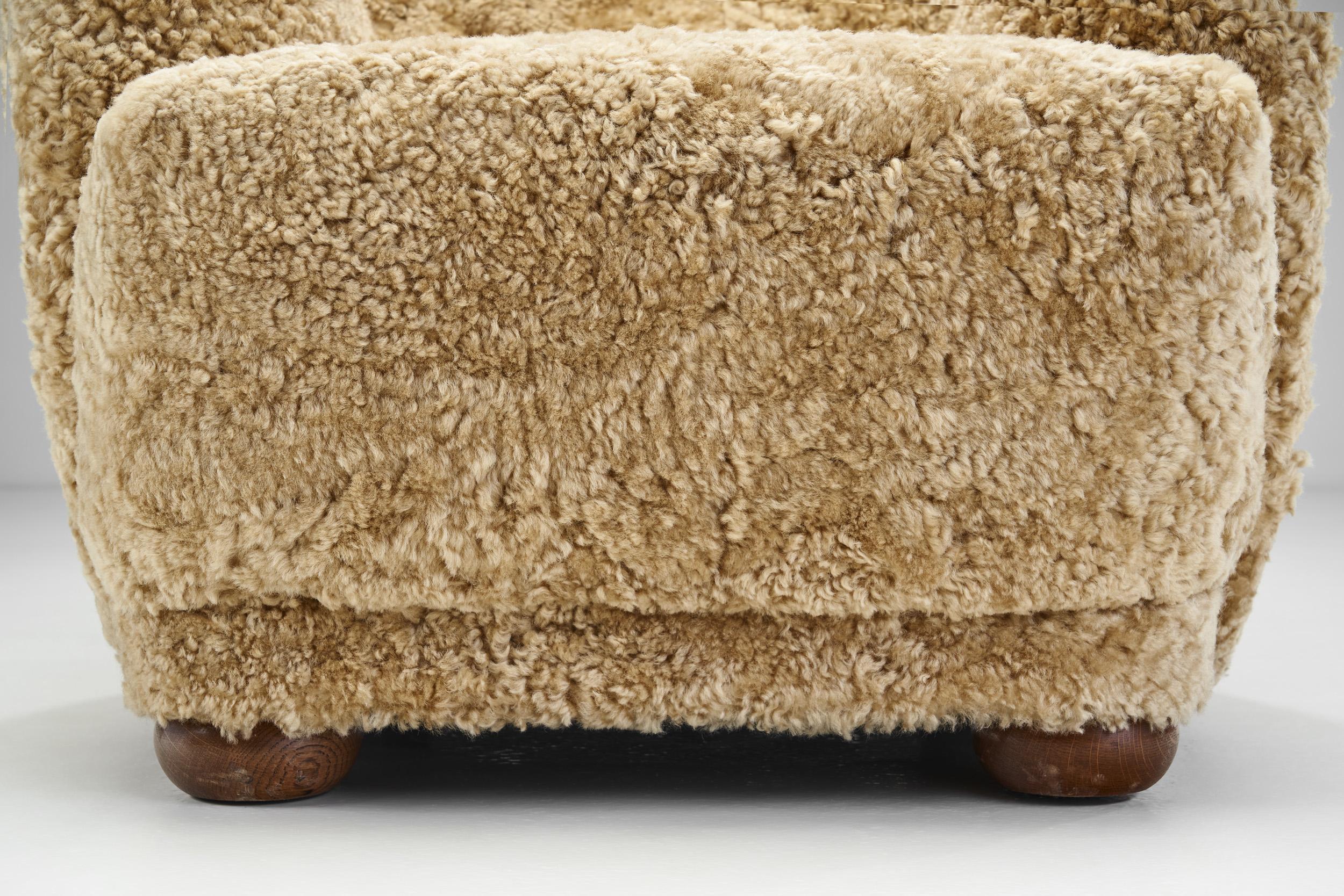 Danish Cabinetmaker Armchair in Warm Sheepskin, Denmark ca 1950s 7