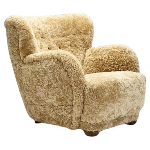Danish Cabinetmaker Armchair in Warm Sheepskin, Denmark ca 1950s