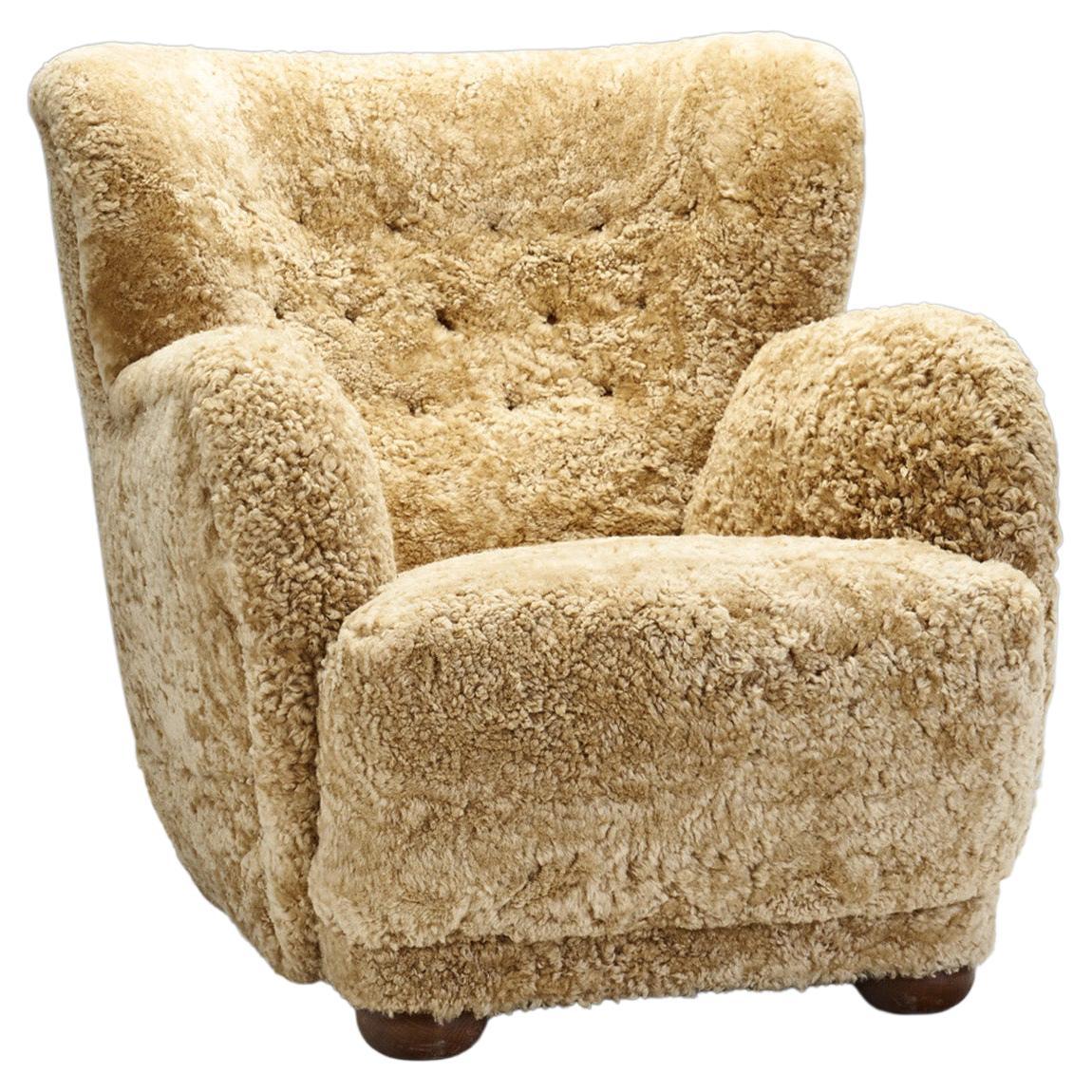 Danish Cabinetmaker Armchair in Warm Sheepskin, Denmark ca 1950s