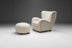 Danish Cabinetmaker Armchair with Ottoman, Denmark, circa 1940s