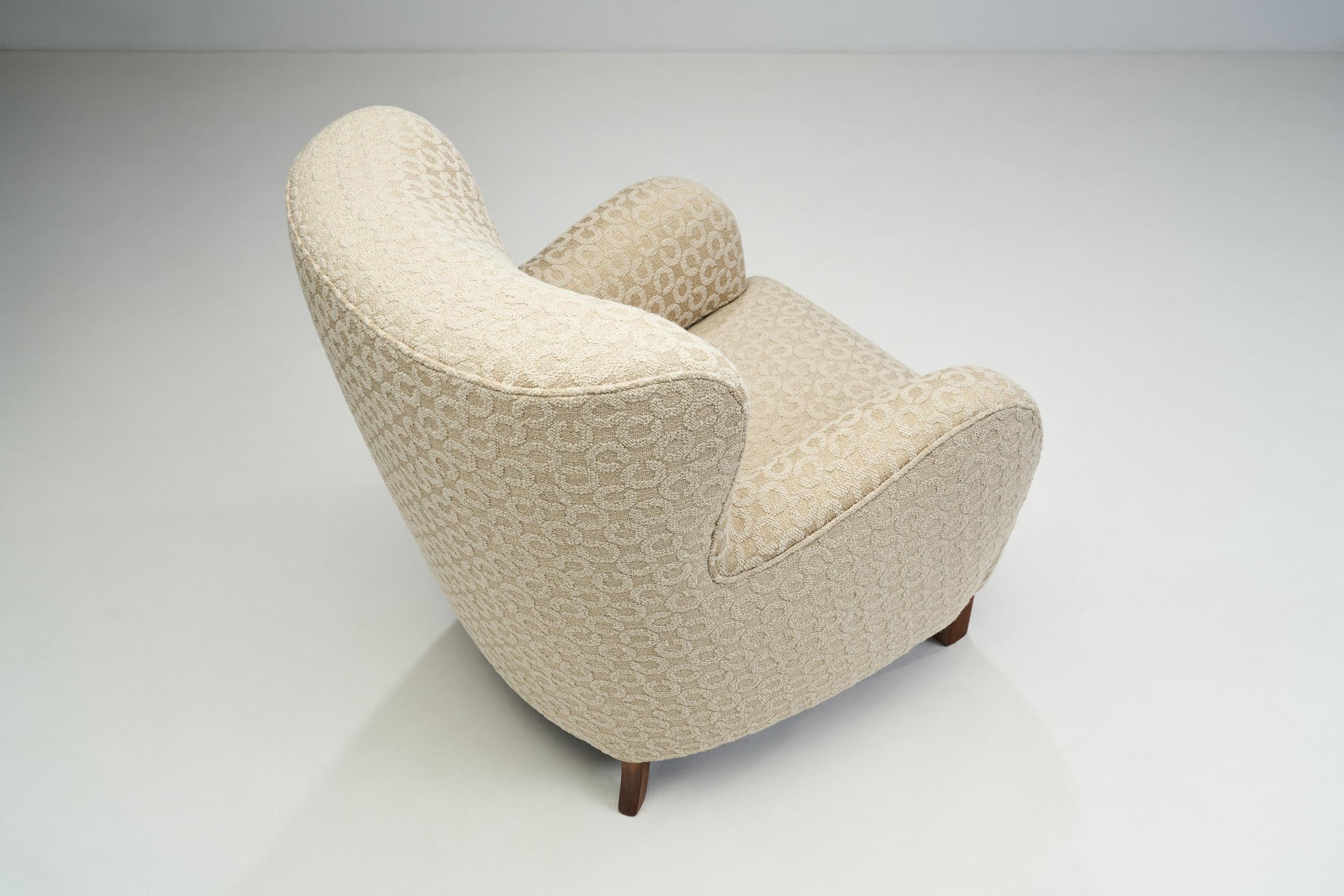 Fabric Danish Cabinetmaker Armchair with Patterned Upholstery, Denmark, 1940s For Sale